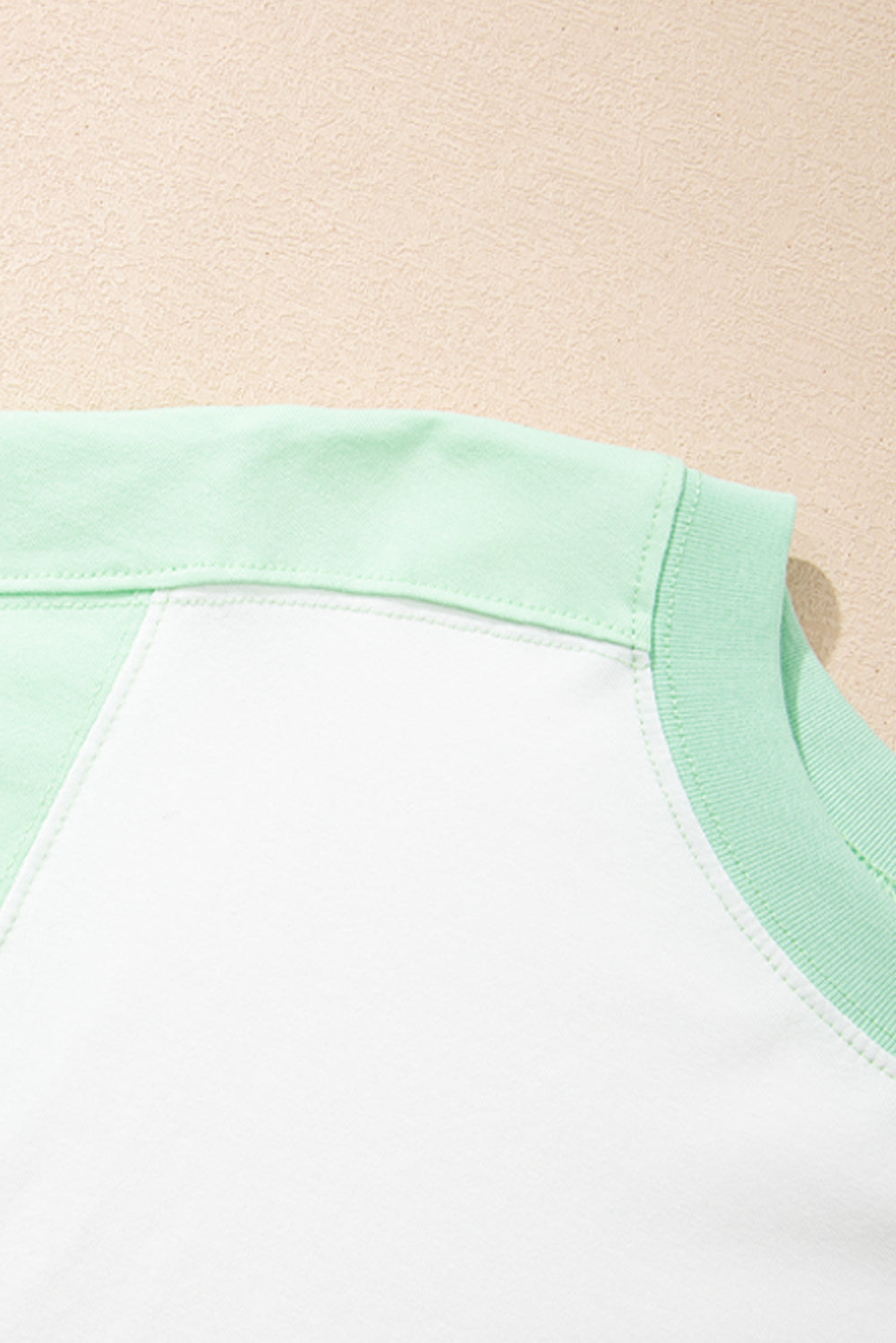 Light Green Color Block Exposed Seam Crew Neck T Shirt-Tops/Tops & Tees-[Adult]-[Female]-2022 Online Blue Zone Planet