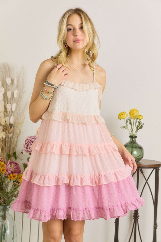 ADORA Swiss Dot Ruffled Tiered Mini Dress-TOPS / DRESSES-[Adult]-[Female]-2022 Online Blue Zone Planet