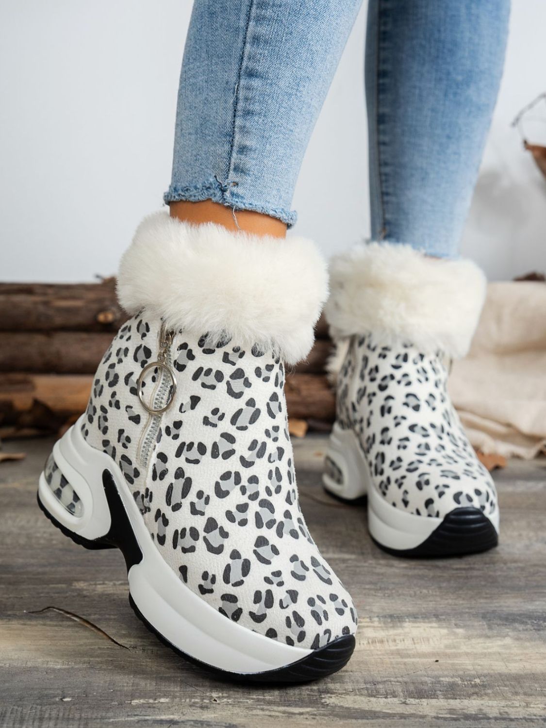 Blue Zone Planet | Side Zipper Leopard Platform Boots-BOOTS-[Adult]-[Female]-White-35(US4)-2022 Online Blue Zone Planet