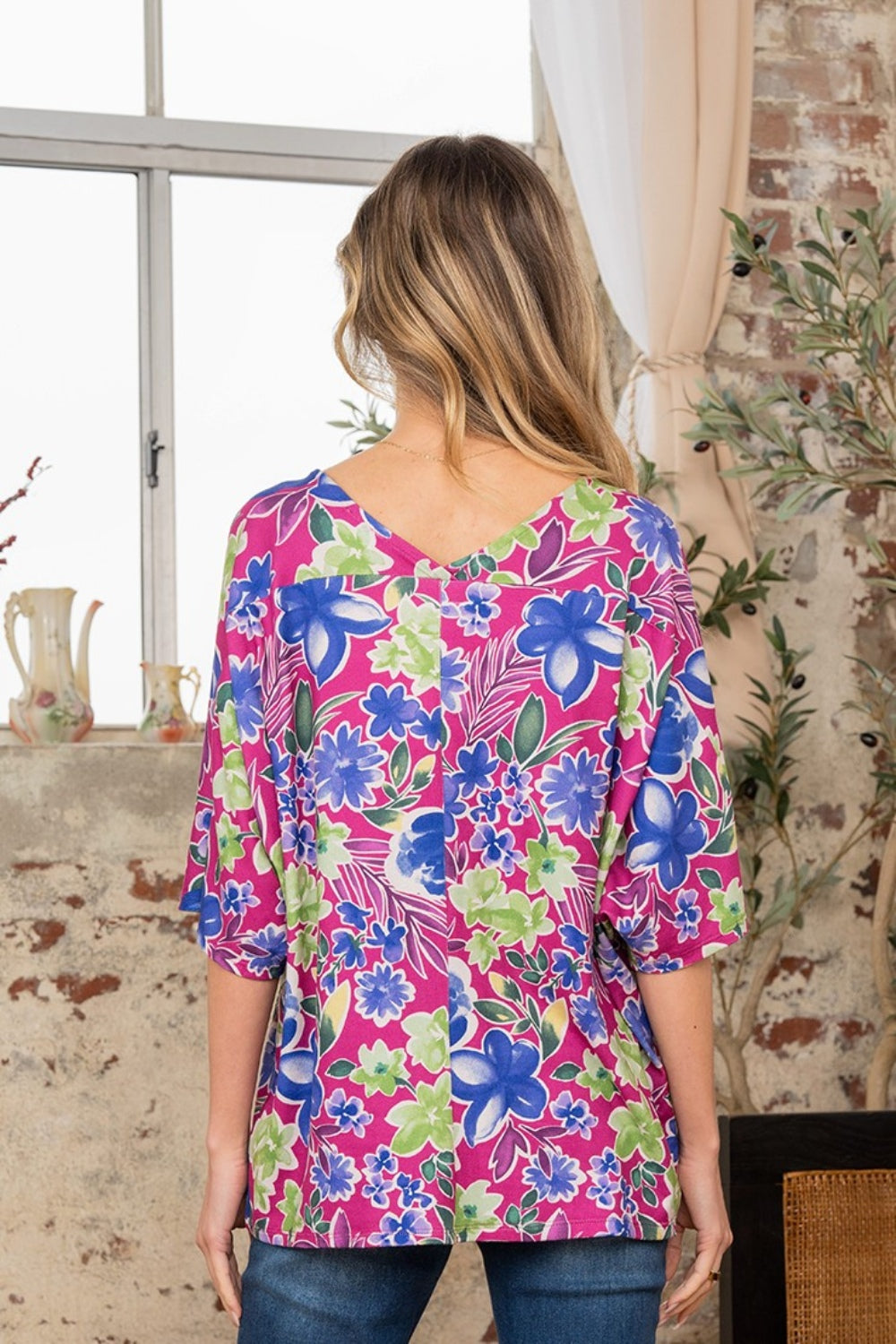 Blue Zone Planet | Sew In Love Full Size V-Neck Floral Half Sleeve Top-TOPS / DRESSES-[Adult]-[Female]-2022 Online Blue Zone Planet