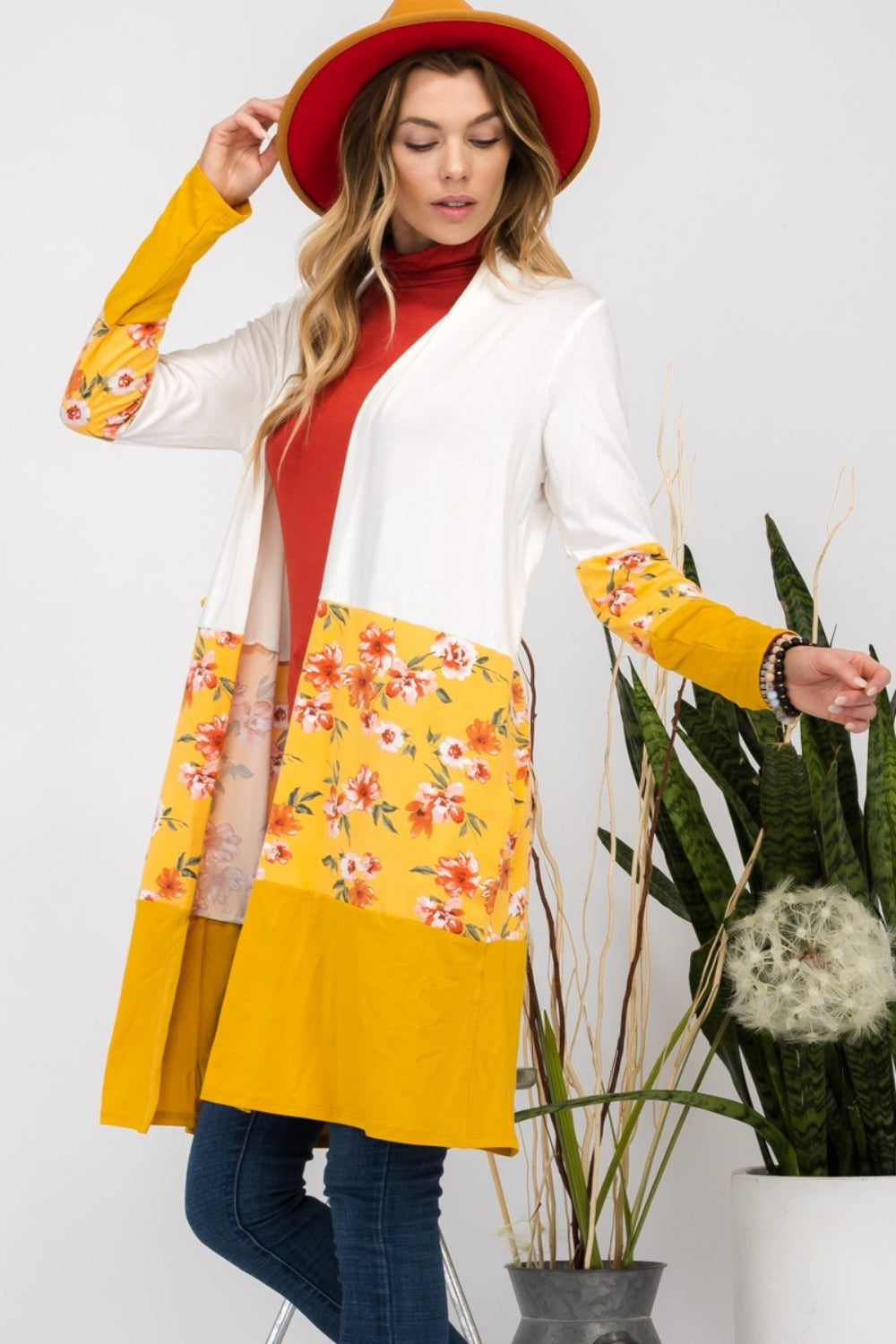 Blue Zone Planet | Celeste Full Size Floral Color Block Open Front Cardigan-TOPS / DRESSES-[Adult]-[Female]-2022 Online Blue Zone Planet