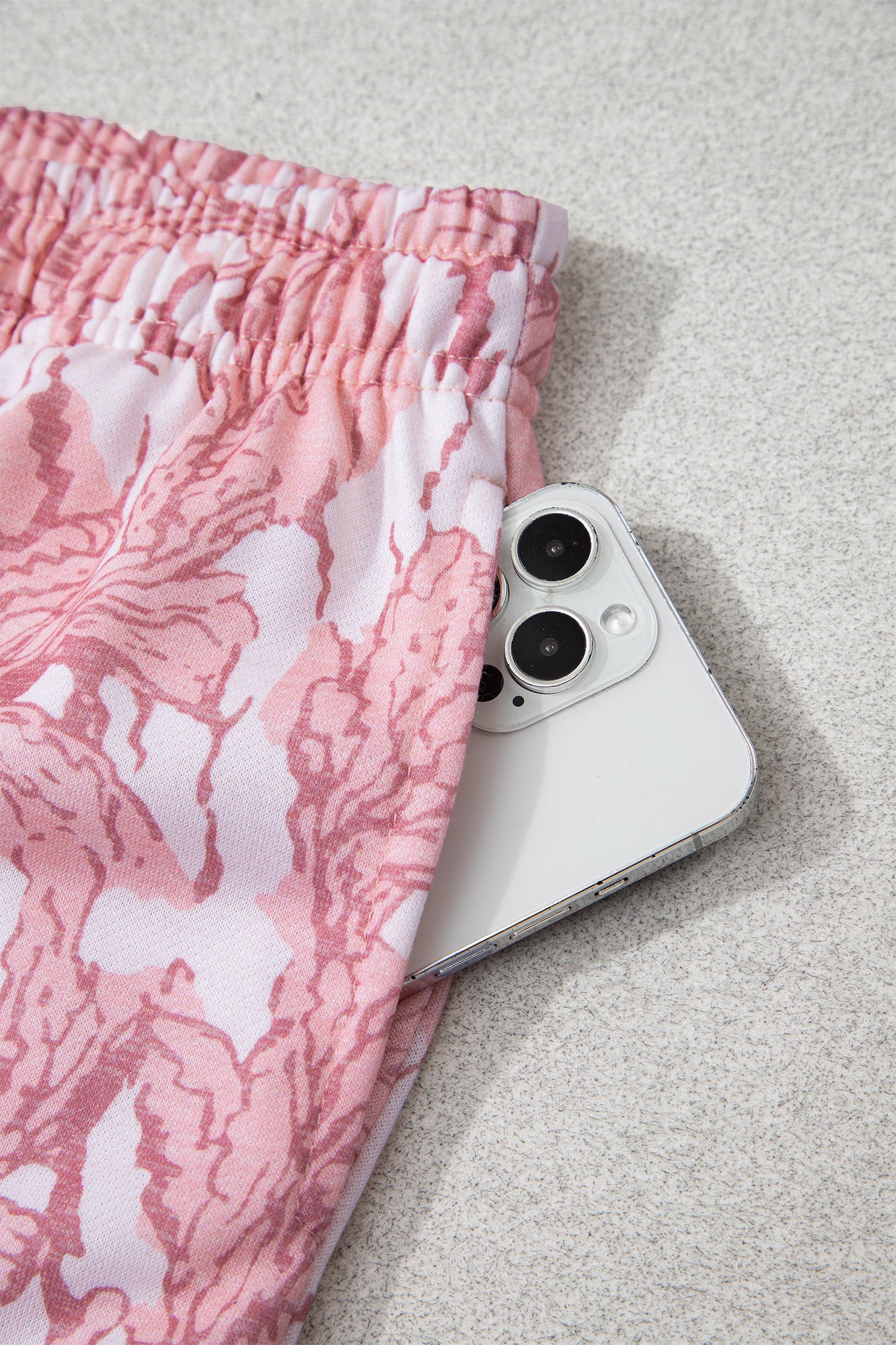 Pink Abstract Floral Print Loose Pullover Drawstring Pants 2pcs Set-Two Piece Sets/Pant Sets-[Adult]-[Female]-2022 Online Blue Zone Planet