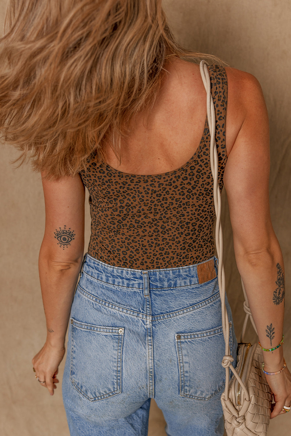 Brown Leopard Printed Sleeveless Scoop Neck Bodysuit-Tops/Bodysuits-[Adult]-[Female]-2022 Online Blue Zone Planet