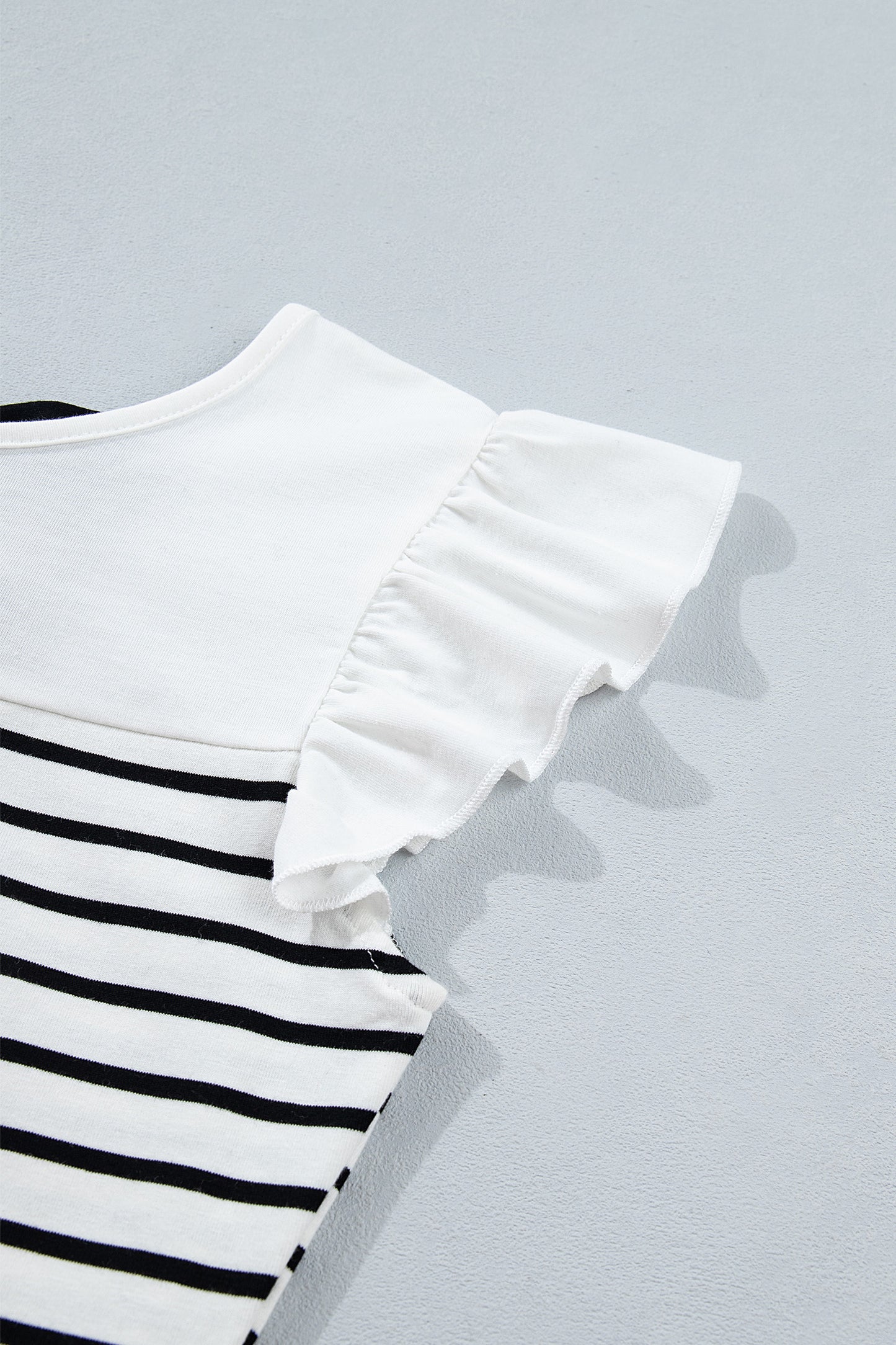 White Stripe Contrast Knot Back Ruffle Trim Tank Top-Tops/Tank Tops-[Adult]-[Female]-2022 Online Blue Zone Planet