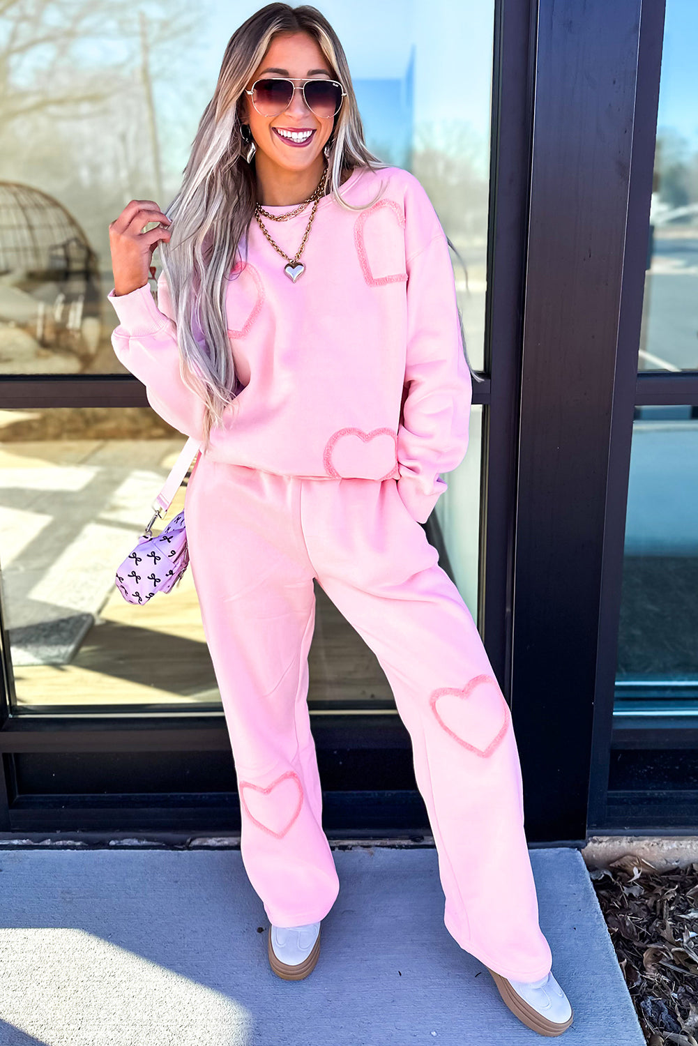 Phalaenopsis Chenille Heart Pattern Casual 2pcs Pants Set-Two Piece Sets/Pant Sets-[Adult]-[Female]-2022 Online Blue Zone Planet