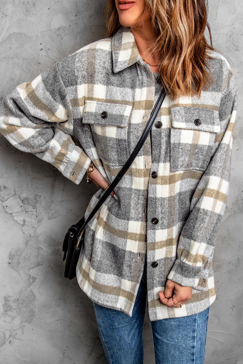 Brown Plaid Print Pocket Women Shacket-Outerwear/Jackets-[Adult]-[Female]-Brown-S-2022 Online Blue Zone Planet