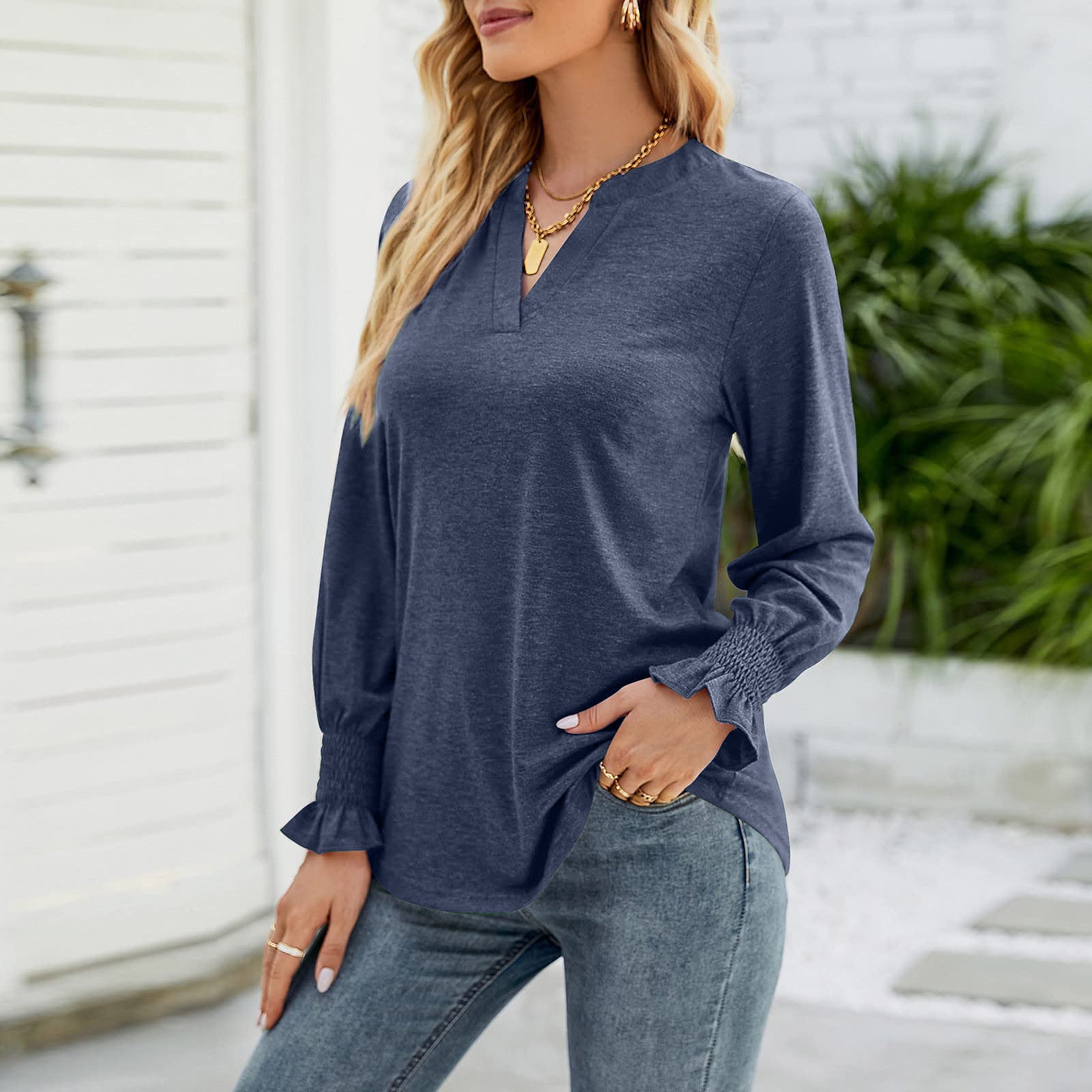 Full Size Notched Long Sleeve T-Shirt-TOPS / DRESSES-[Adult]-[Female]-2022 Online Blue Zone Planet