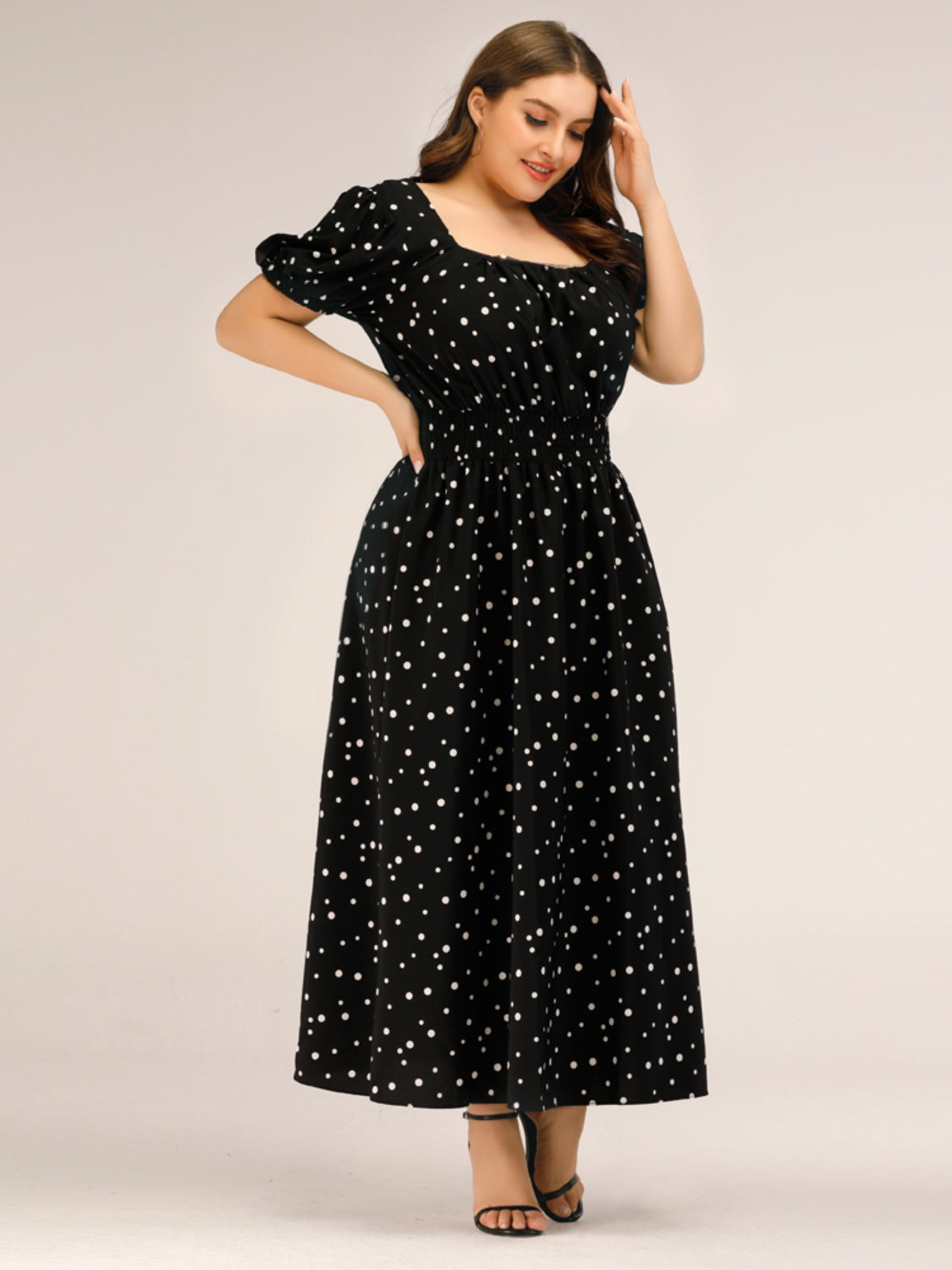 Plus Size Polka Dot Square Neck Dress-TOPS / DRESSES-[Adult]-[Female]-2022 Online Blue Zone Planet