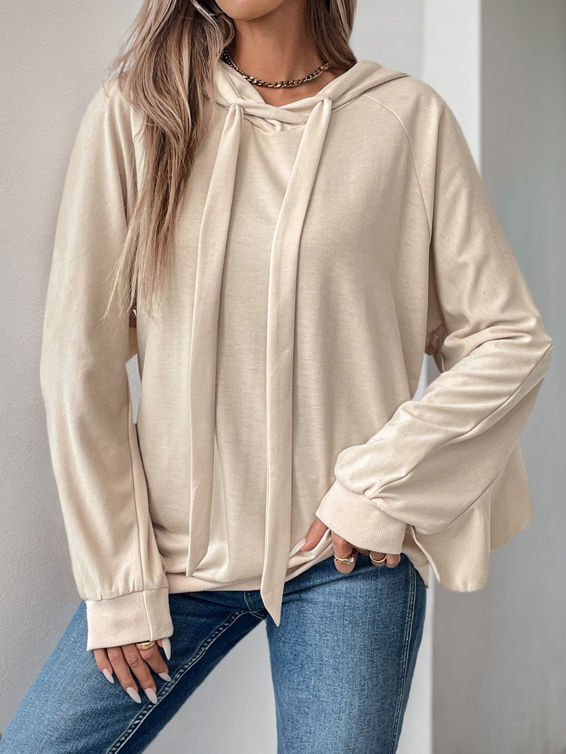 Perfee Drawstring Ruffled Long Sleeve Hoodie-TOPS / DRESSES-[Adult]-[Female]-2022 Online Blue Zone Planet