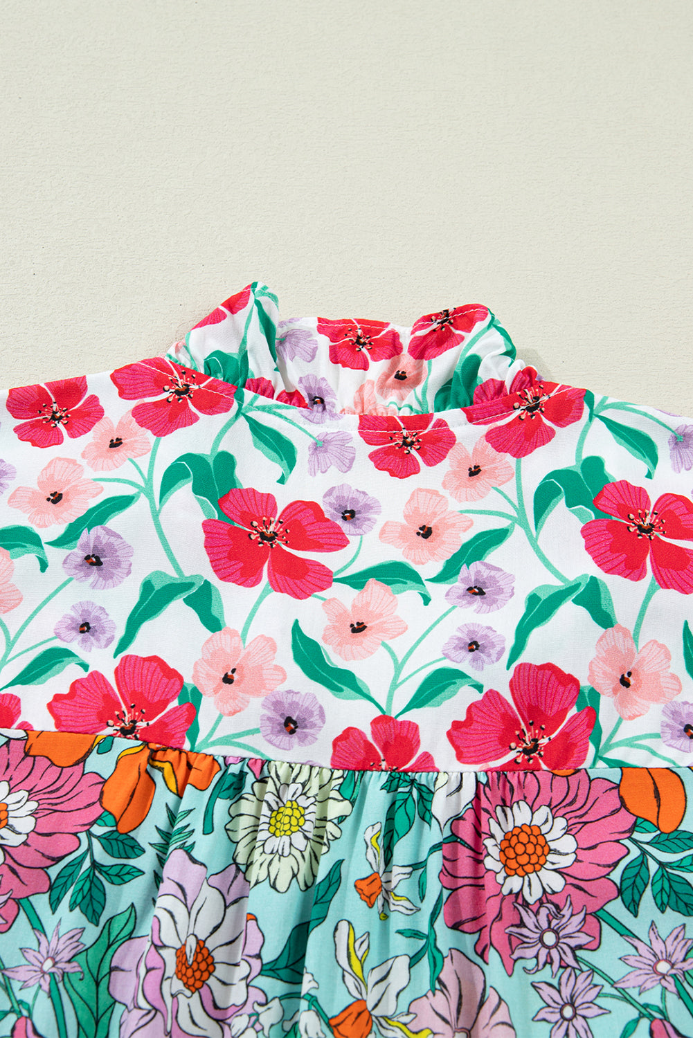 Sky Blue Floral Print Split Neck Button Front Flutter Sleeve Blouse-Tops/Blouses & Shirts-[Adult]-[Female]-2022 Online Blue Zone Planet