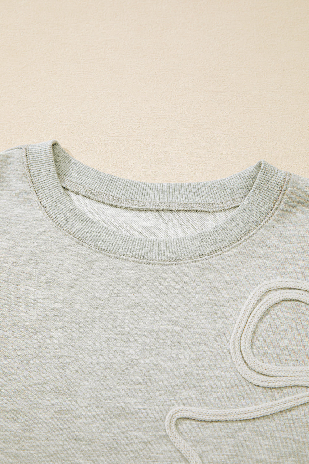 Light Grey Plus Size Thread Embroidered Drop Shoulder Round Neck Sweatshirt-Tops/Sweatshirts & Hoodies-[Adult]-[Female]-2022 Online Blue Zone Planet