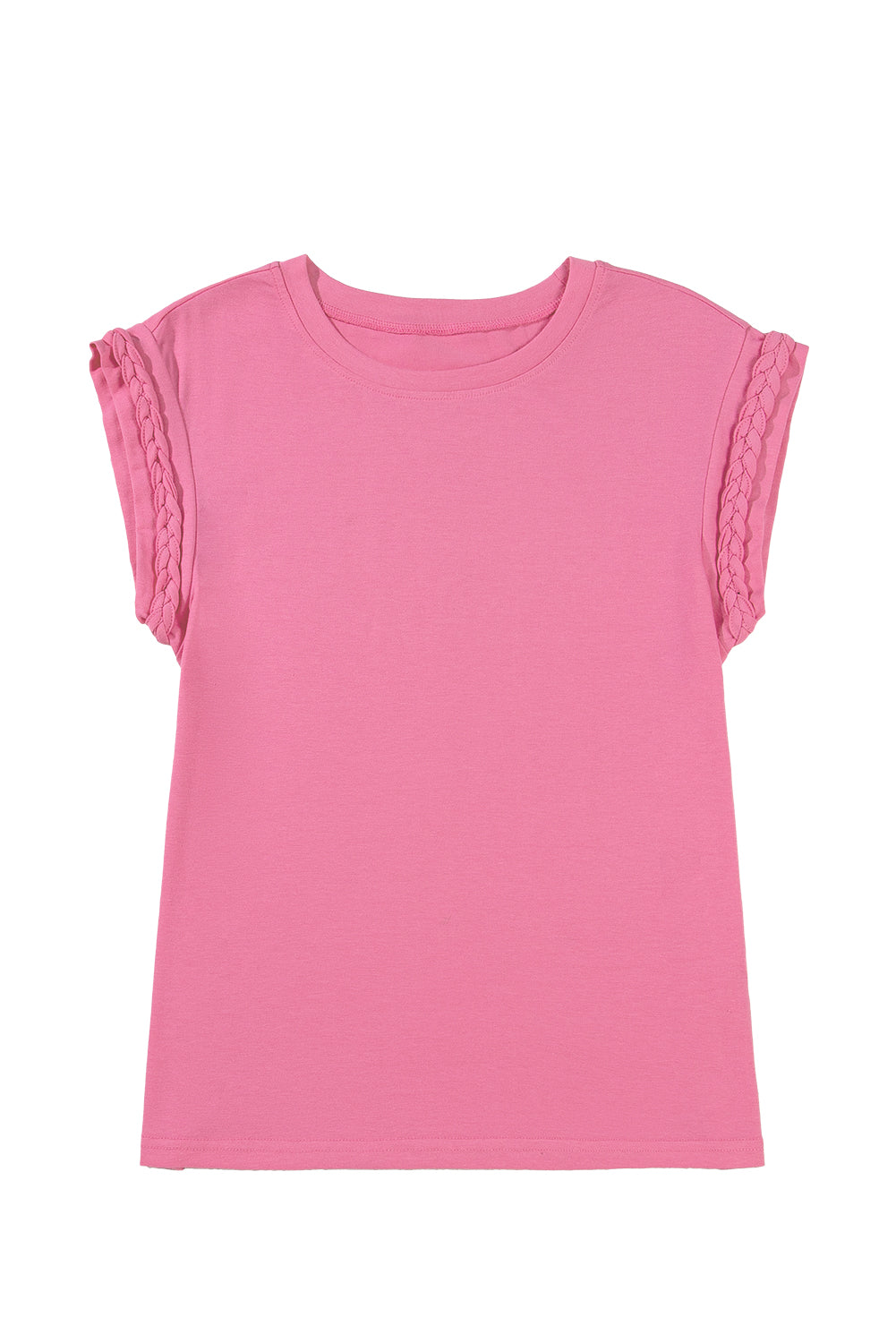 Bonbon Braided Cap Sleeve Crew Neck T Shirt-Tops/Tops & Tees-[Adult]-[Female]-2022 Online Blue Zone Planet