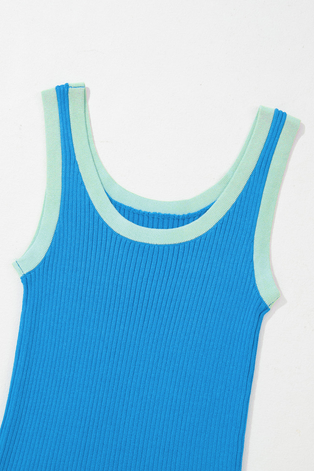 Fiery Red Colorblock Edge Ribbed Knit U Neck Tank Top-Tops/Tank Tops-[Adult]-[Female]-2022 Online Blue Zone Planet