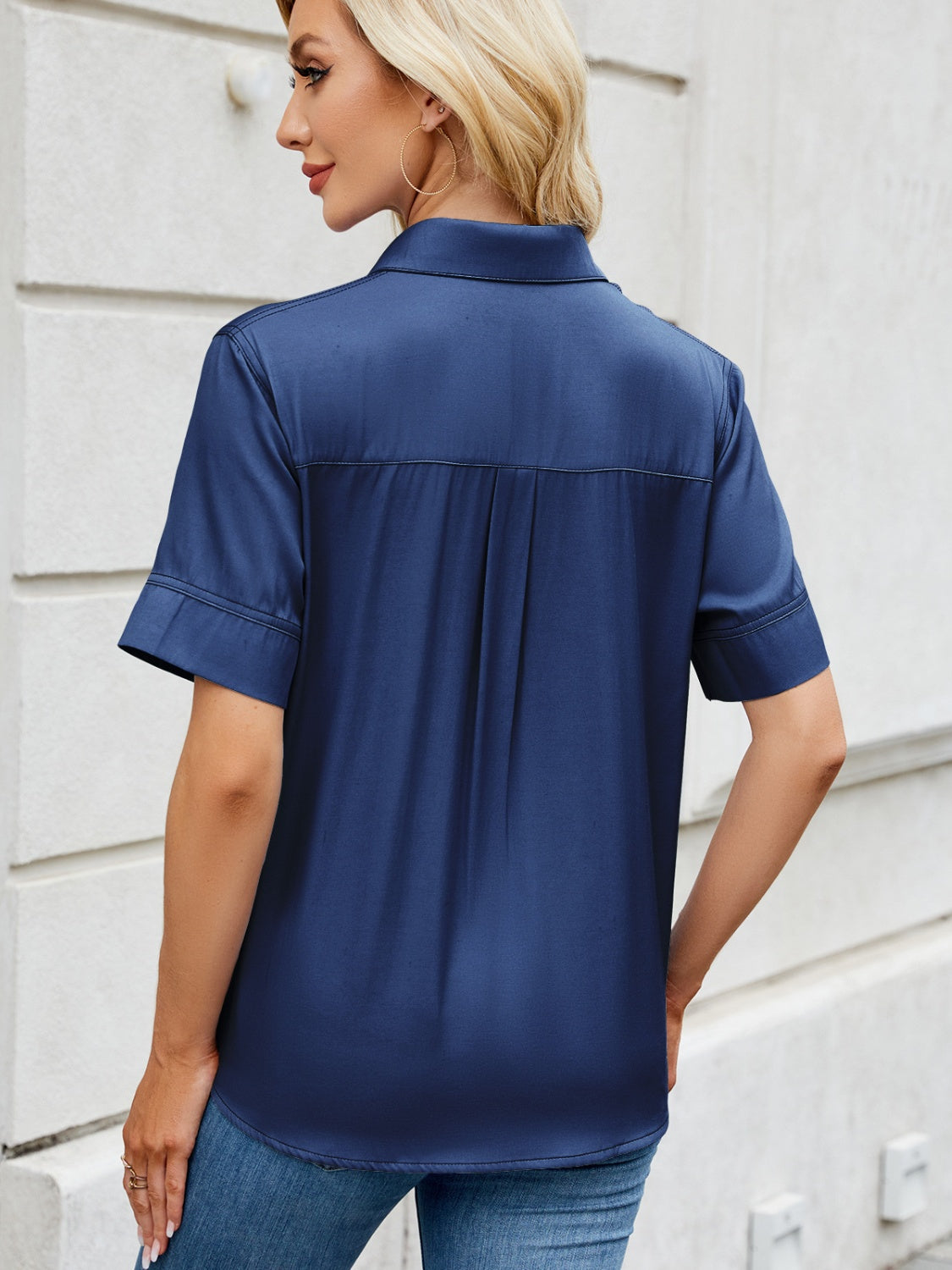 Collared Neck Short Sleeve Shirt-TOPS / DRESSES-[Adult]-[Female]-2022 Online Blue Zone Planet