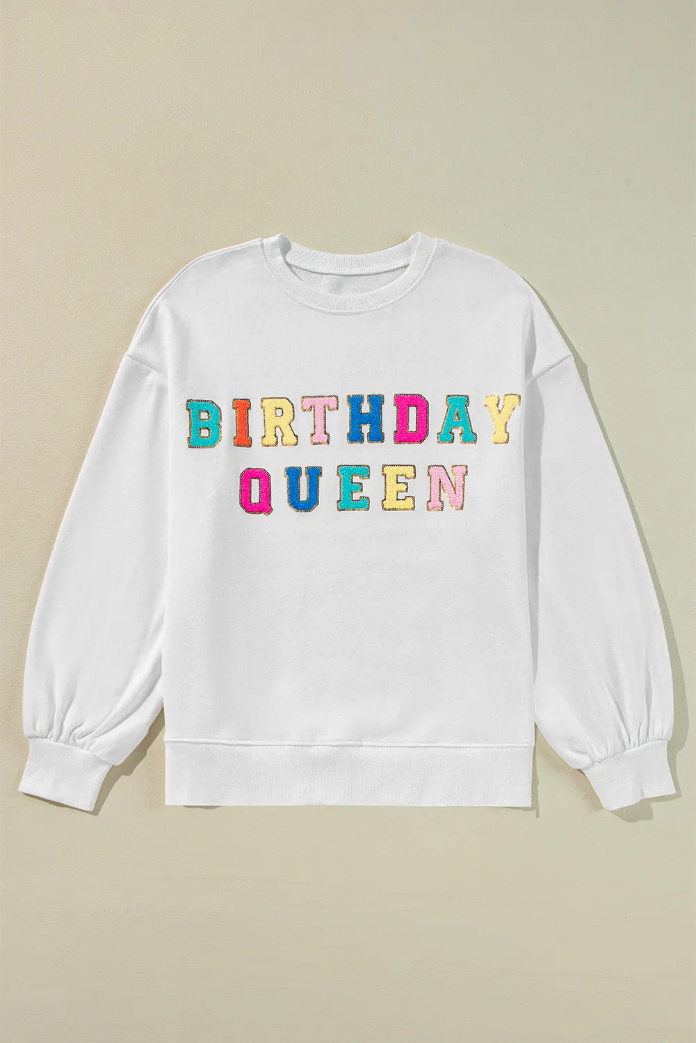 BIRTHDAY QUEEN Sequin Round Neck Long Sleeve Sweatshirt-TOPS / DRESSES-[Adult]-[Female]-2022 Online Blue Zone Planet