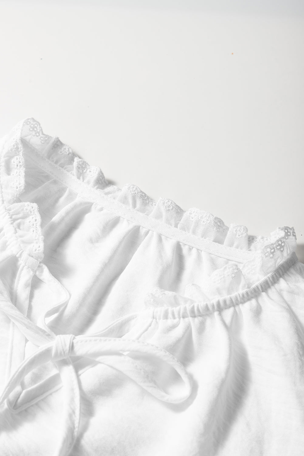 White Embroidered Ruffle Trim Textured Blouse-Tops/Blouses & Shirts-[Adult]-[Female]-2022 Online Blue Zone Planet