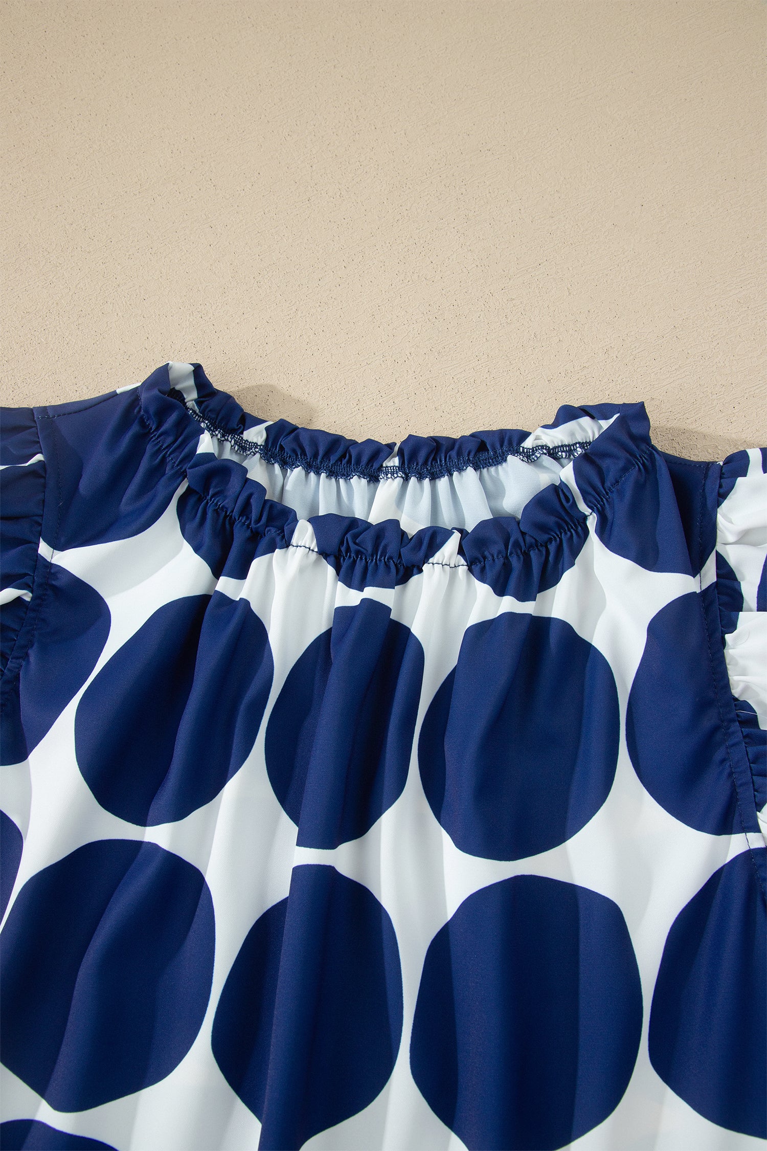 Blue Polka Dot Print Frilled Round Neck Shift Tank Top-Tops/Tank Tops-[Adult]-[Female]-2022 Online Blue Zone Planet