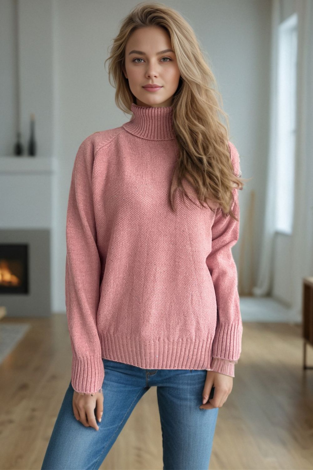 Blue Zone Planet | Ribbed Turtleneck Raglan Sleeve Sweater-TOPS / DRESSES-[Adult]-[Female]-Blush Pink-One Size-2022 Online Blue Zone Planet