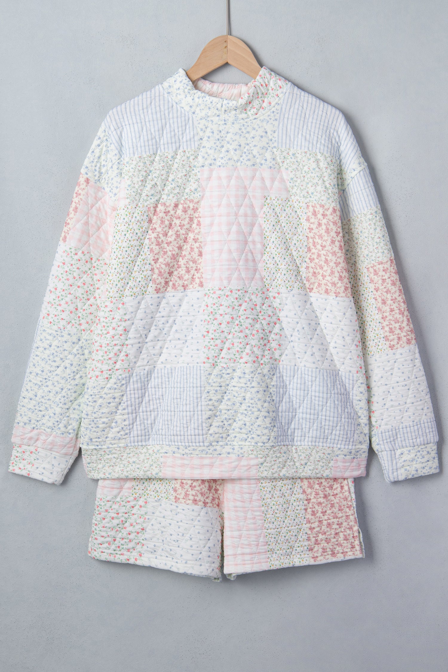 Multicolour Floral Quilted Mock Neck Top and Short Set-Two Piece Sets/Short Sets-[Adult]-[Female]-2022 Online Blue Zone Planet
