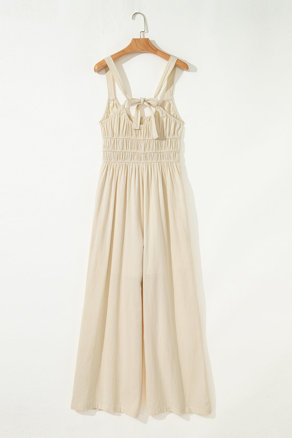 Beige Ruched High Waist Sleeveless Wide Leg Jumpsuit-Bottoms/Jumpsuits & Rompers-[Adult]-[Female]-2022 Online Blue Zone Planet