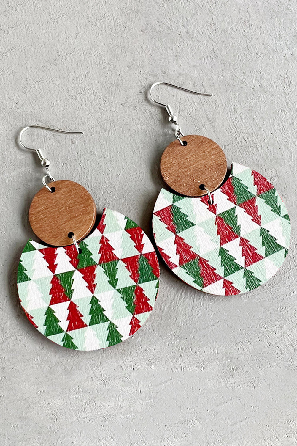Dark Green Christmas Checker Graphic Wooden Earrings-Accessories/Jewelry-[Adult]-[Female]-2022 Online Blue Zone Planet