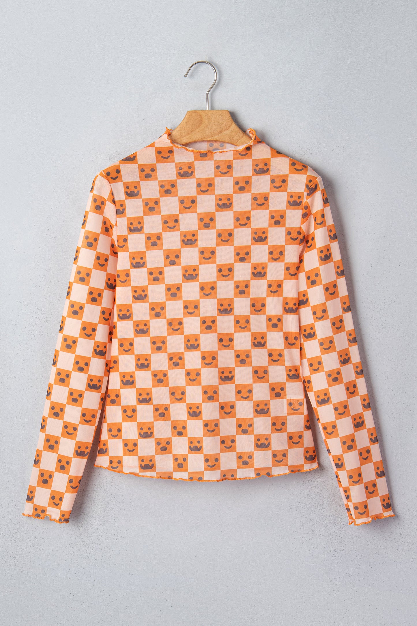 Orange Abstract Halloween Pattern Long Sleeve Stand Neck Shift Blouse-Tops/Long Sleeve Tops-[Adult]-[Female]-2022 Online Blue Zone Planet