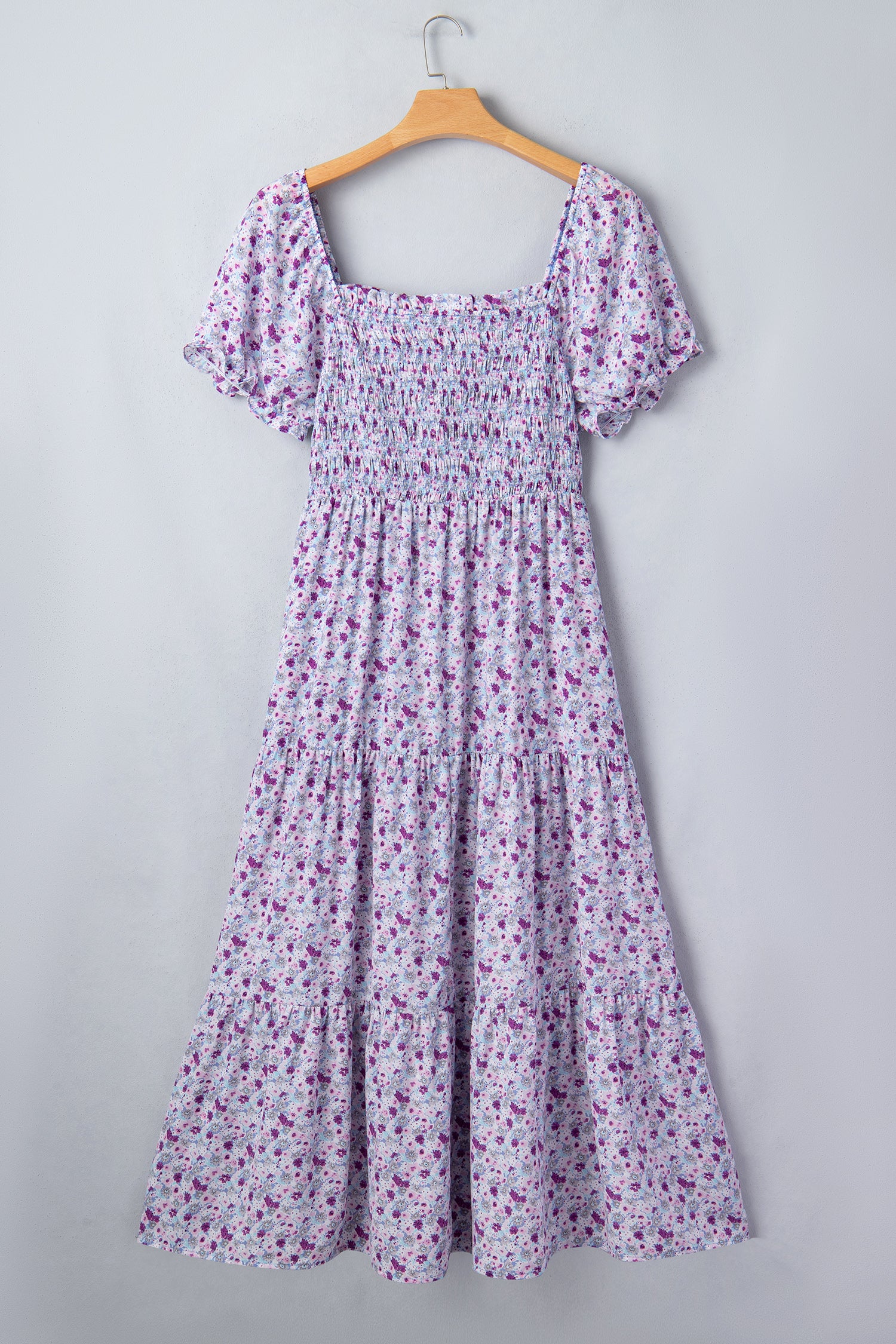 Purple Plus Size Floral Print Square Neck Smocked Maxi Dress-Plus Size/Plus Size Dresses/Plus Size Maxi Dresses-[Adult]-[Female]-2022 Online Blue Zone Planet