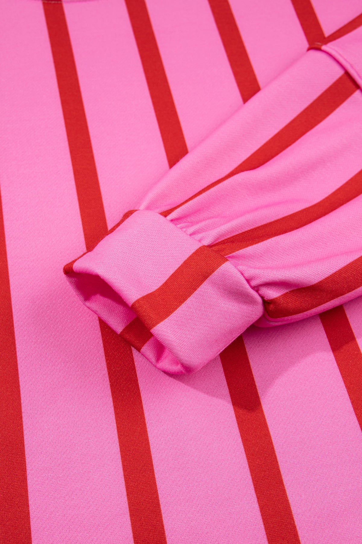 Pink Stripe Dropped Shoulder Round Neck Casual Sweatshirt-Tops/Sweatshirts & Hoodies-[Adult]-[Female]-2022 Online Blue Zone Planet