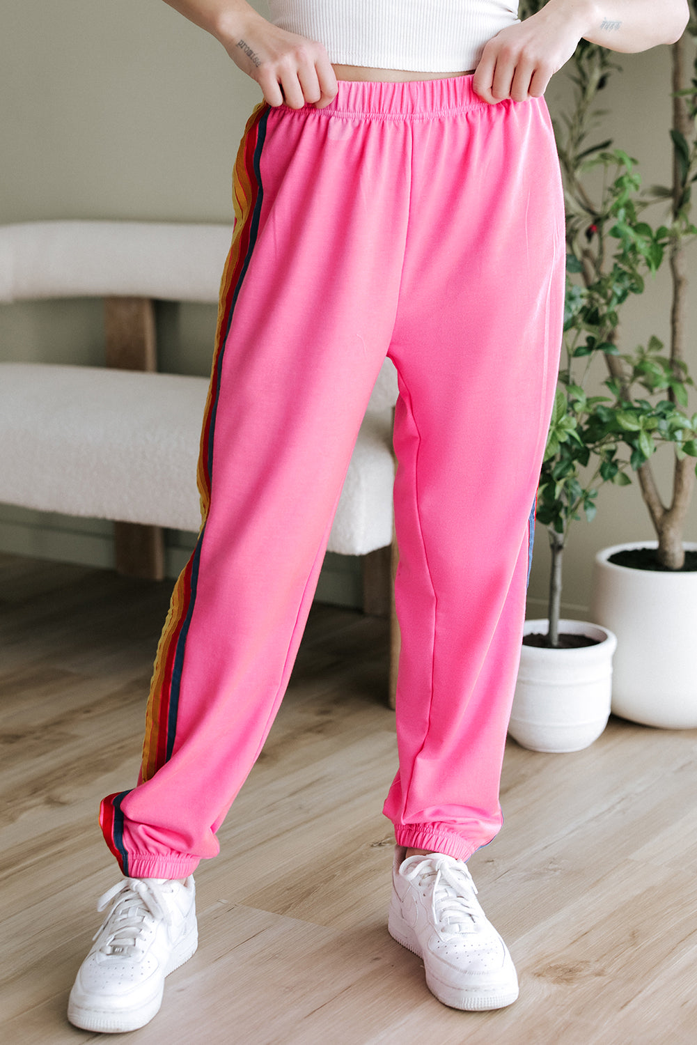 Pink Counting Rainbows High Waist Sweatpants-Tops / Dresses-[Adult]-[Female]-2022 Online Blue Zone Planet