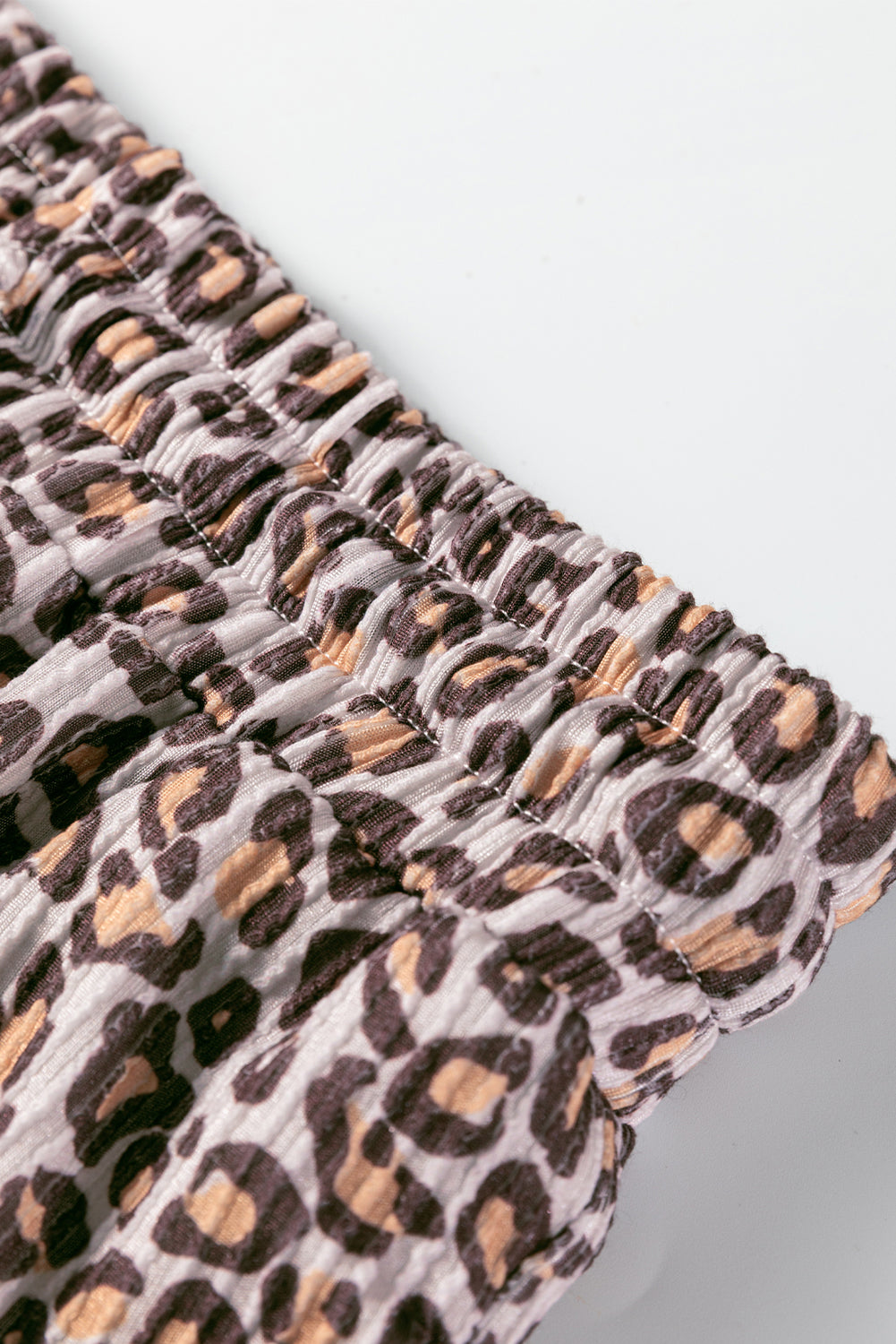 Khaki Leopard Ribbed Long Sleeve Top Drawstring Shorts 2pcs Outfit-Two Piece Sets/Short Sets-[Adult]-[Female]-2022 Online Blue Zone Planet