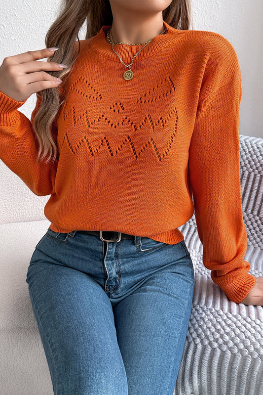 Flamingo Halloween Spooky Face Hollowed Pattern Casual Sweater-TOPS / DRESSES-[Adult]-[Female]-Flamingo-S-2022 Online Blue Zone Planet