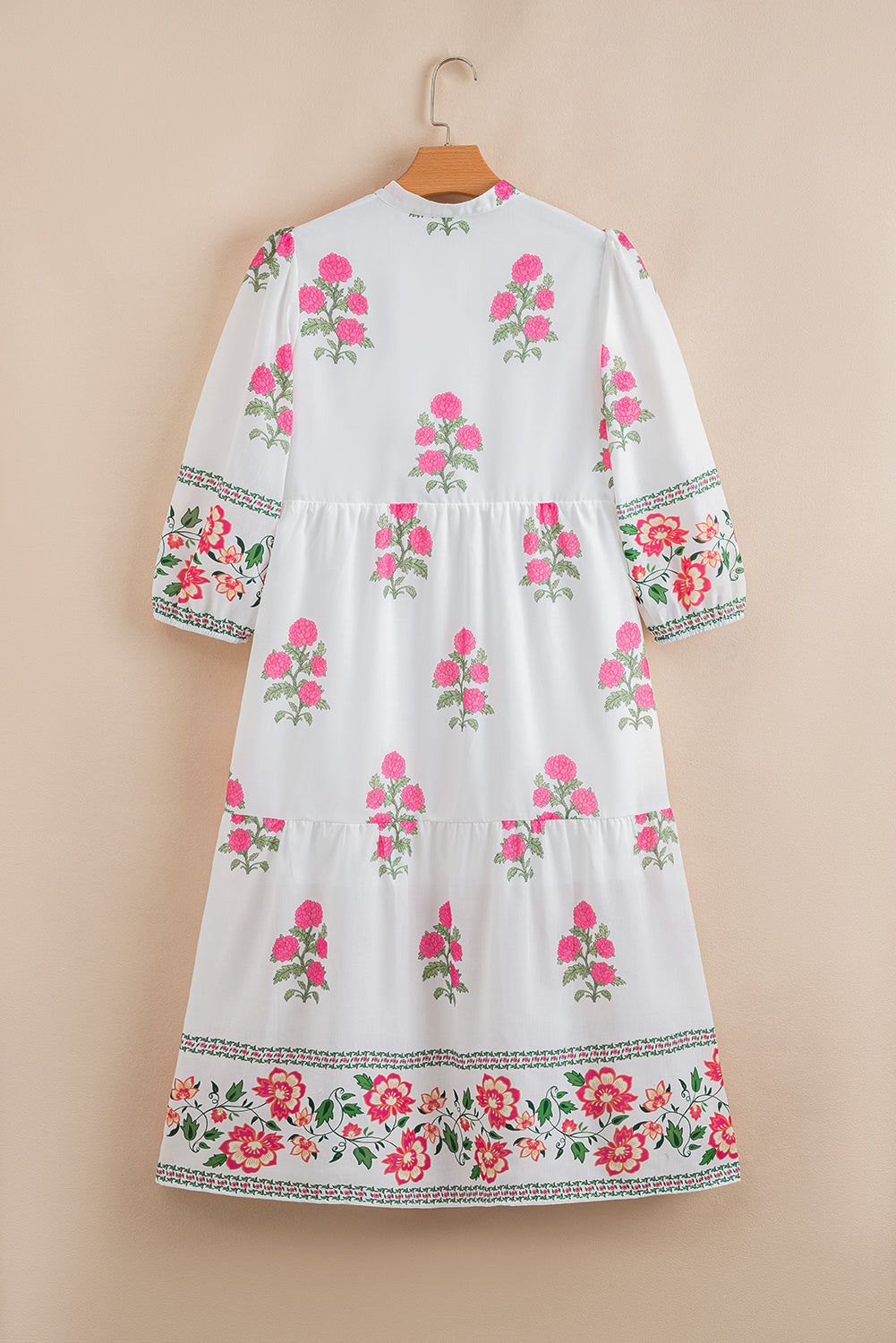 White Floral Print Loose Tiered Maxi Dress-Maxi Dresses-[Adult]-[Female]-2022 Online Blue Zone Planet