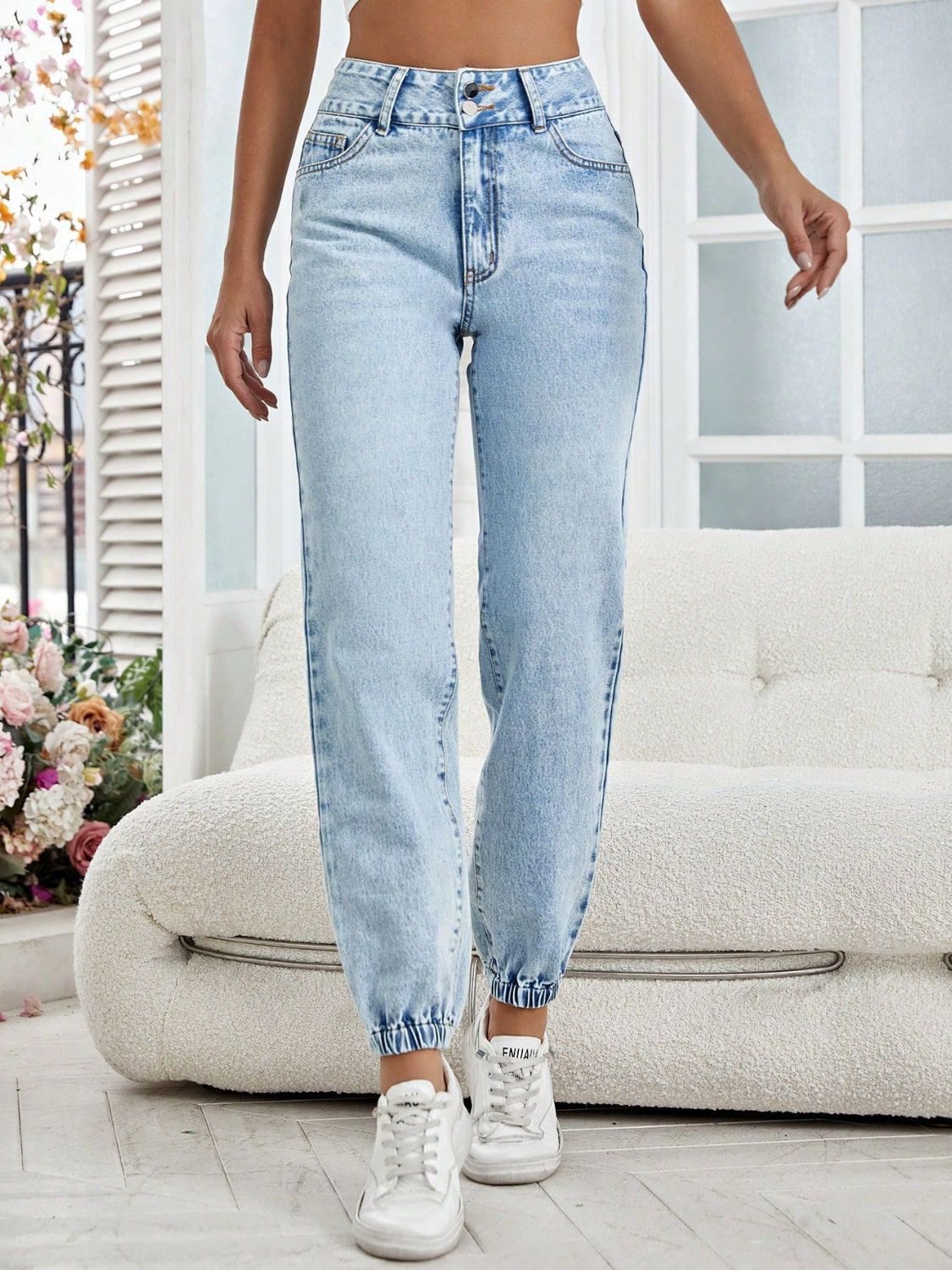 High Waist Jeans with Pockets-[Adult]-[Female]-2022 Online Blue Zone Planet