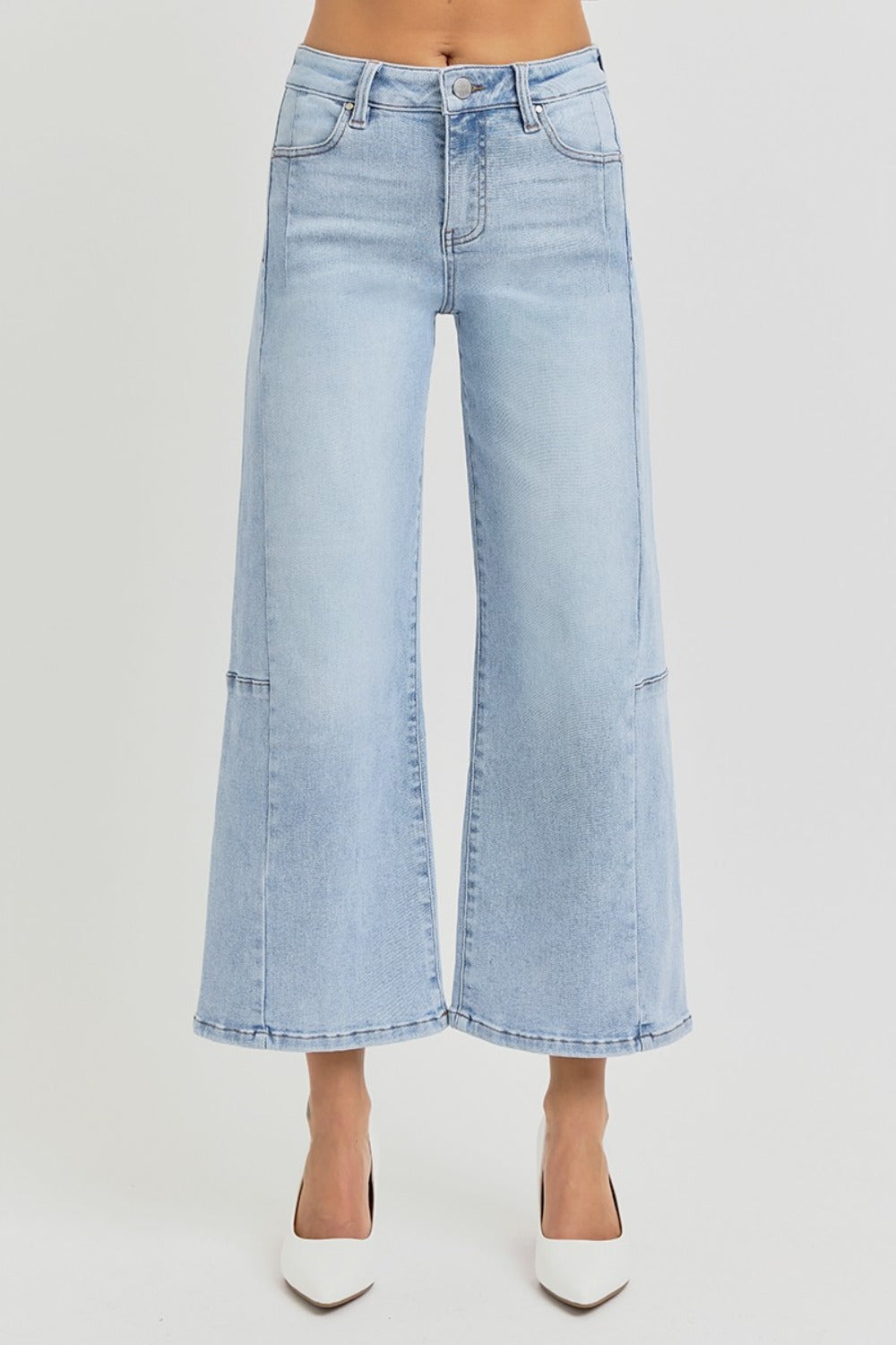 Blue Zone Planet | RISEN Full Size High Rise Seamed Detail Wide Leg Crop Jeans-TOPS / DRESSES-[Adult]-[Female]-Light-0(24)-2022 Online Blue Zone Planet