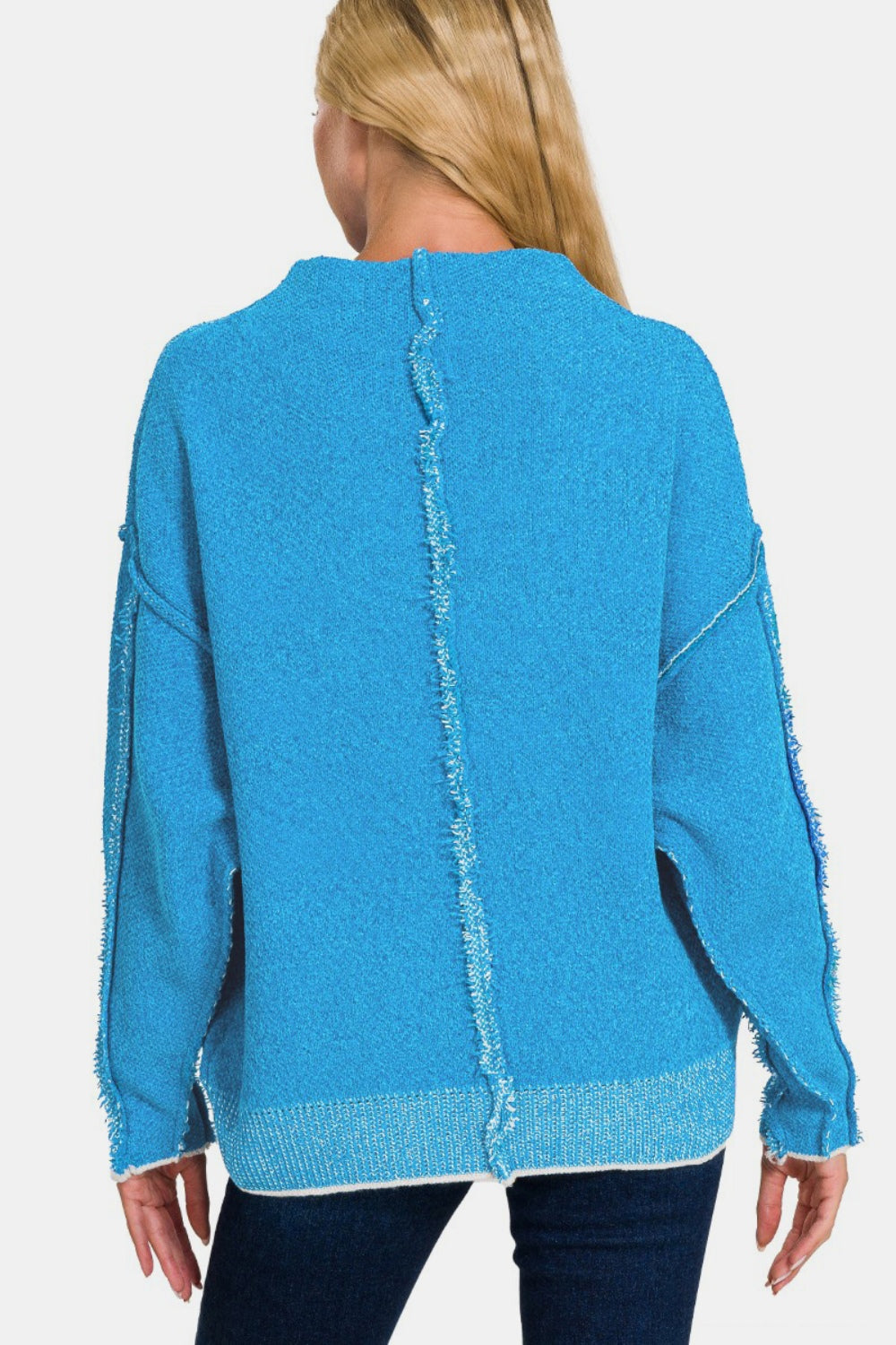 Zenana Exposed Seam Mock Neck Long Sleeve Sweater-TOPS / DRESSES-[Adult]-[Female]-2022 Online Blue Zone Planet