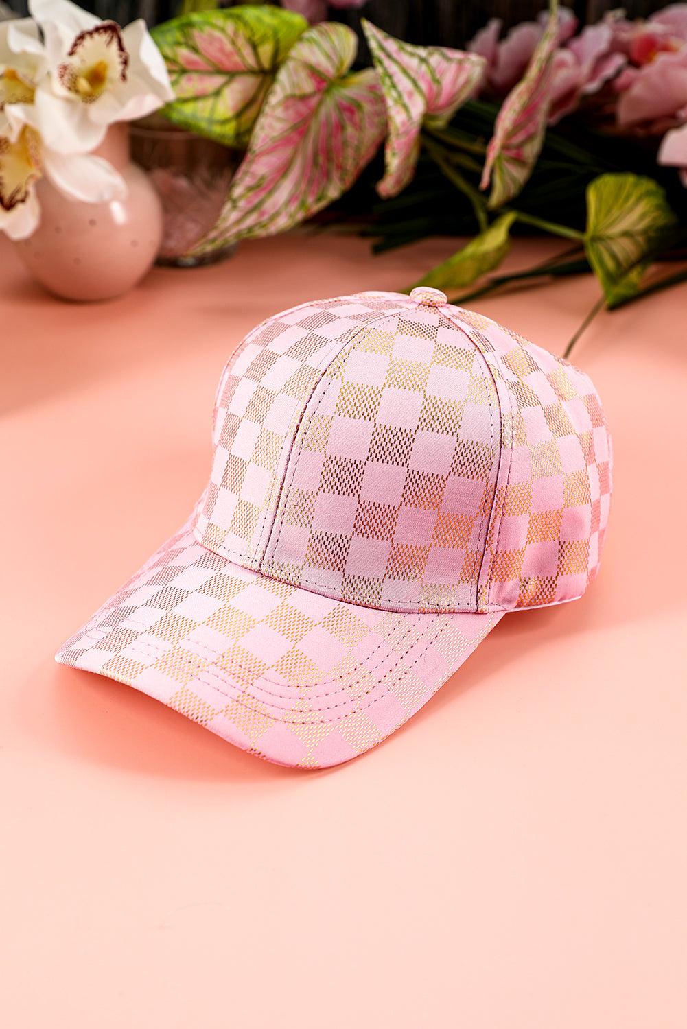 Light Pink Checkered Baseball Cap-Hats-[Adult]-[Female]-Light Pink-ONE SIZE-2022 Online Blue Zone Planet