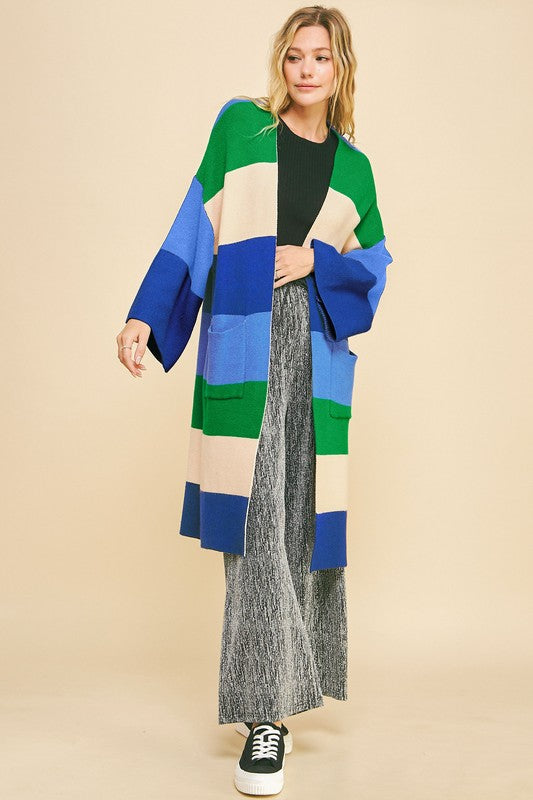 Davi & Dani Color Block Kimono Sleeve Open Front Cardigan-TOPS / DRESSES-[Adult]-[Female]-2022 Online Blue Zone Planet