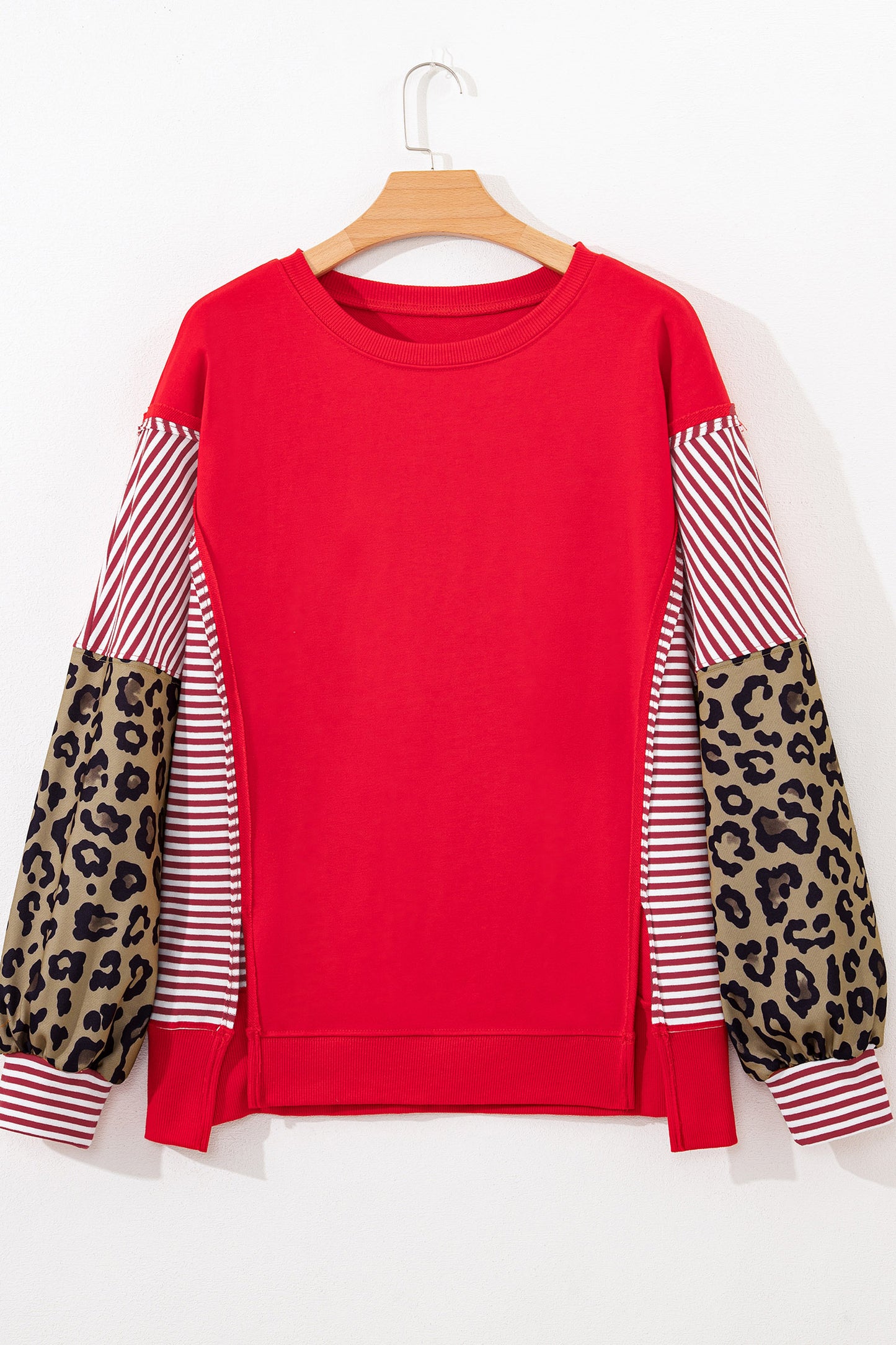 Racing Red Striped Patchwork Sleeve Colorblock Sweatshirt-Tops/Sweatshirts & Hoodies-[Adult]-[Female]-2022 Online Blue Zone Planet