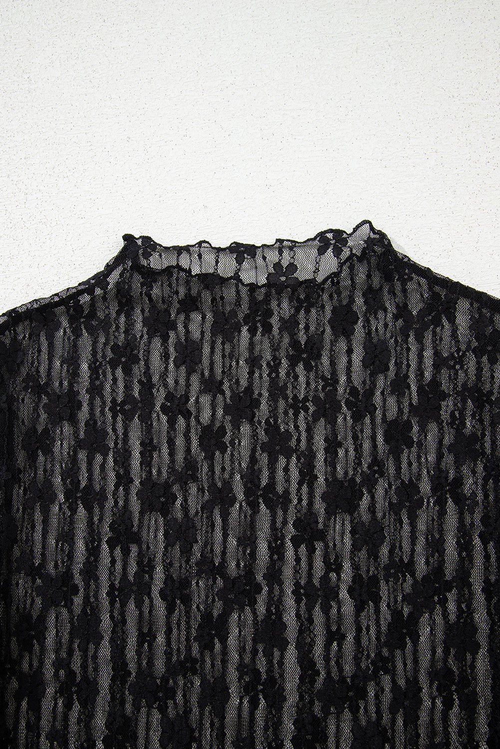 Black Sheer Floral Lace Long Sleeve Slim Fit Top-Tops/Long Sleeve Tops-[Adult]-[Female]-2022 Online Blue Zone Planet