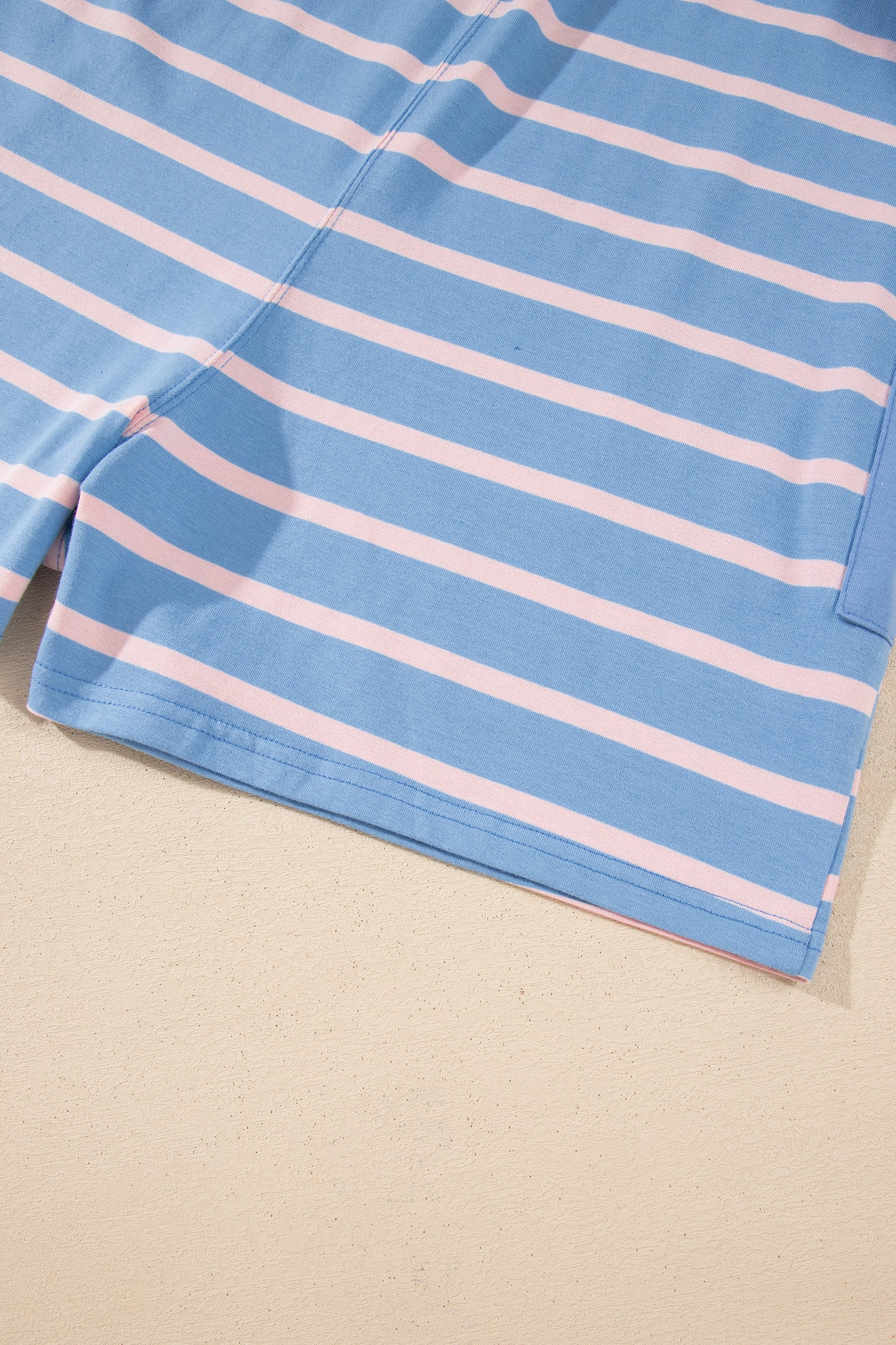 Sky Blue Stripe V Neck Short Sleeve Double Wear Loose Romper-Bottoms/Jumpsuits & Rompers-[Adult]-[Female]-2022 Online Blue Zone Planet