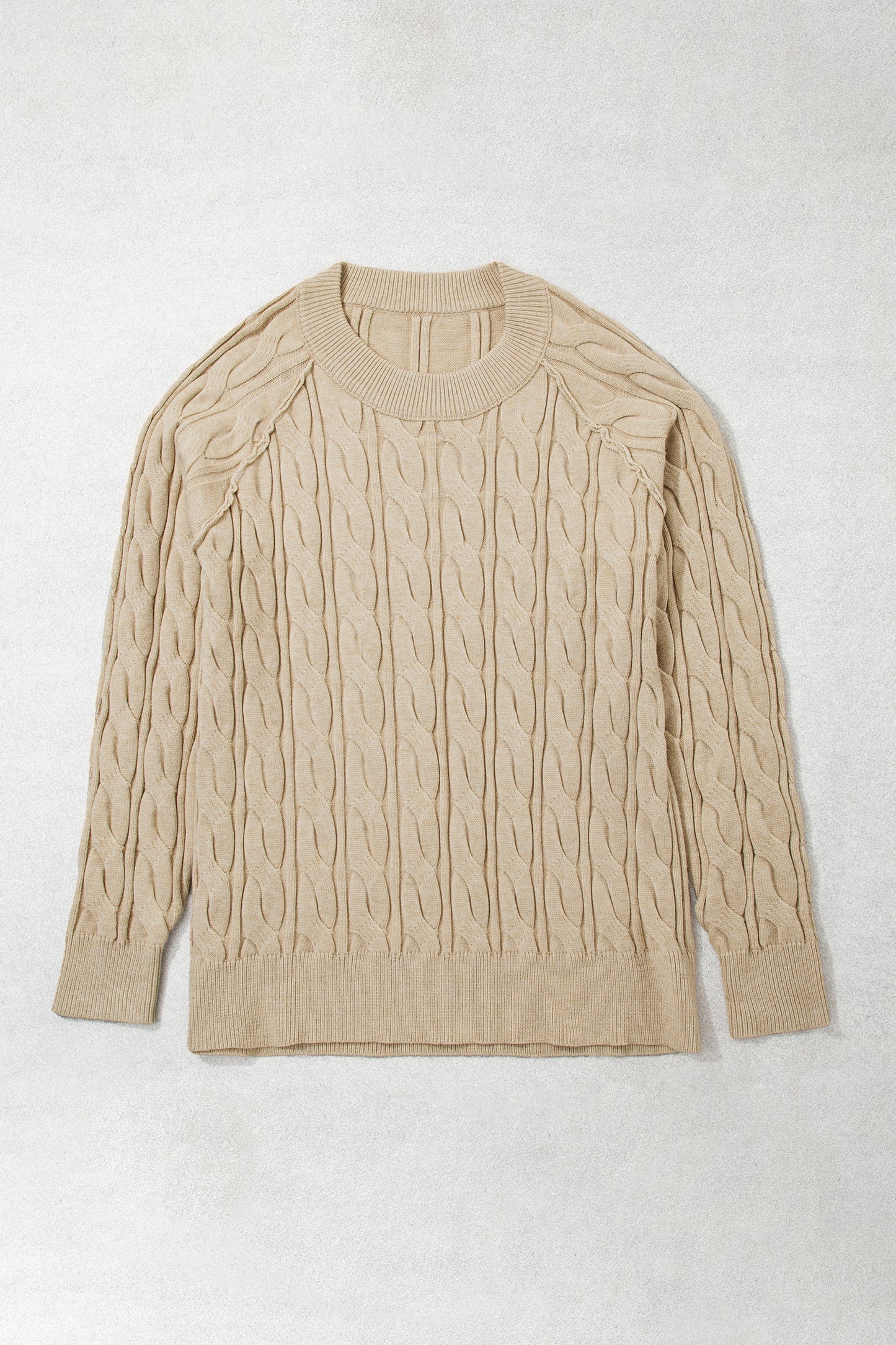 Parchment Oversized Cable Knit Long Sleeve Round Neck Tunic Length Plus Size Sweater-TOPS / DRESSES-[Adult]-[Female]-2022 Online Blue Zone Planet