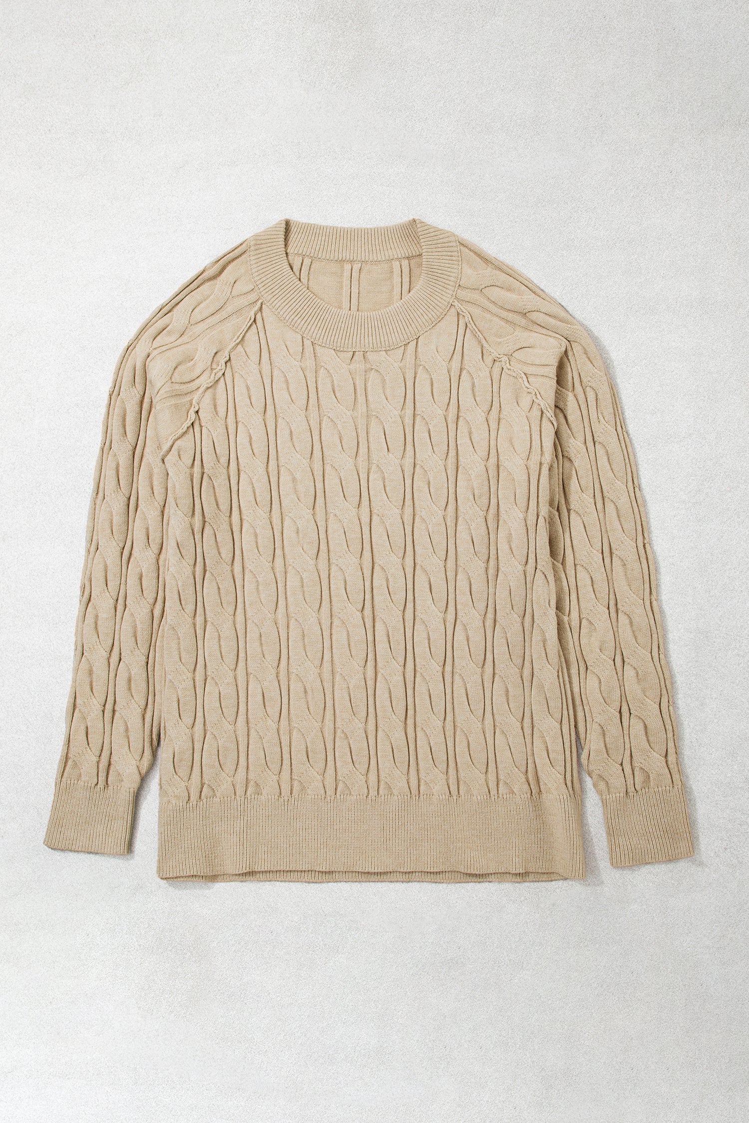 Parchment Oversized Cable Knit Long Sleeve Round Neck Tunic Length Plus Size Sweater-TOPS / DRESSES-[Adult]-[Female]-2022 Online Blue Zone Planet