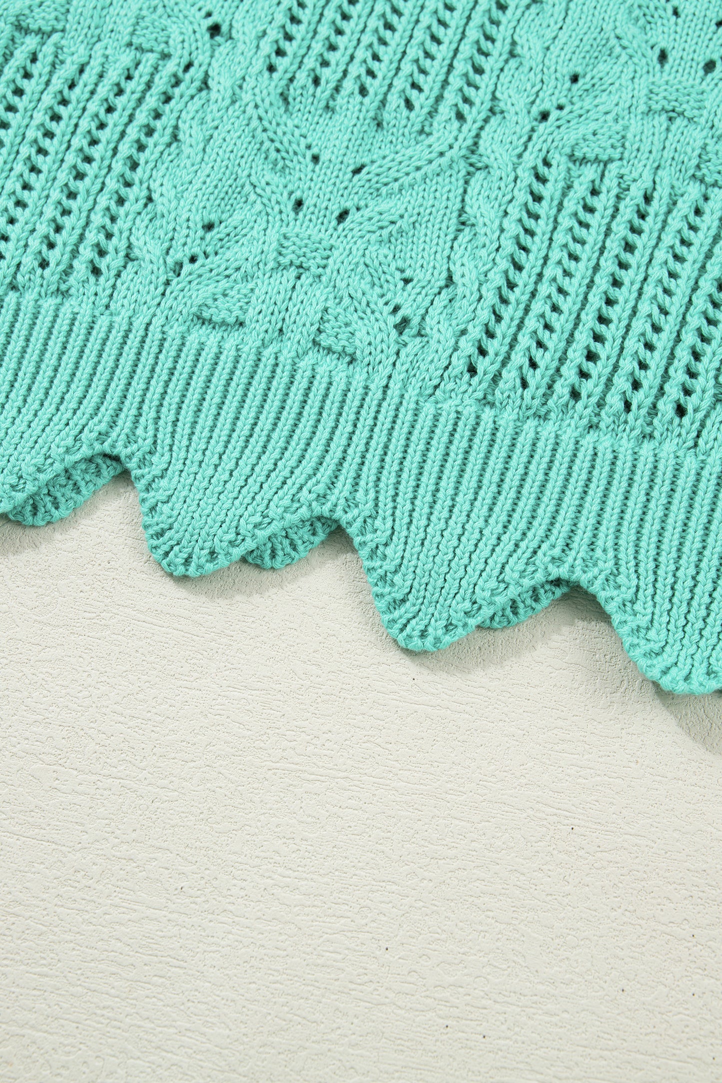 Mint Green Pointelle Knit Patterned Scalloped Trim Short Sleeve Sweater-TOPS / DRESSES-[Adult]-[Female]-2022 Online Blue Zone Planet