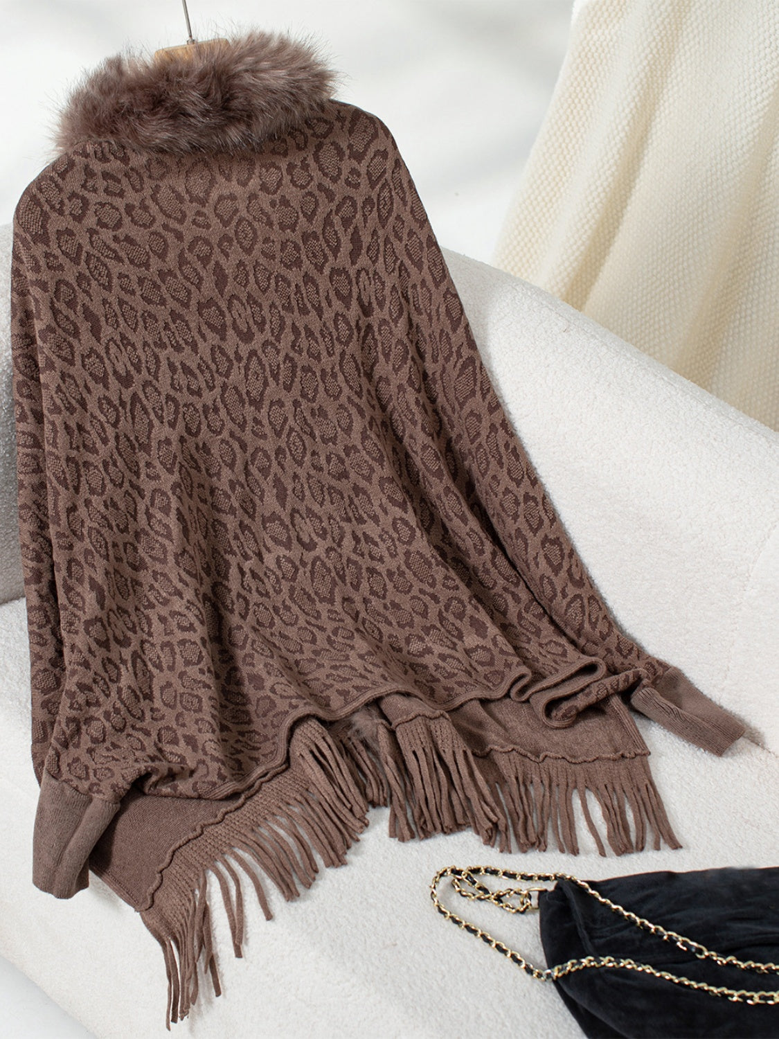 Fringe Leopard Open Front Long Sleeve Poncho-TOPS / DRESSES-[Adult]-[Female]-2022 Online Blue Zone Planet