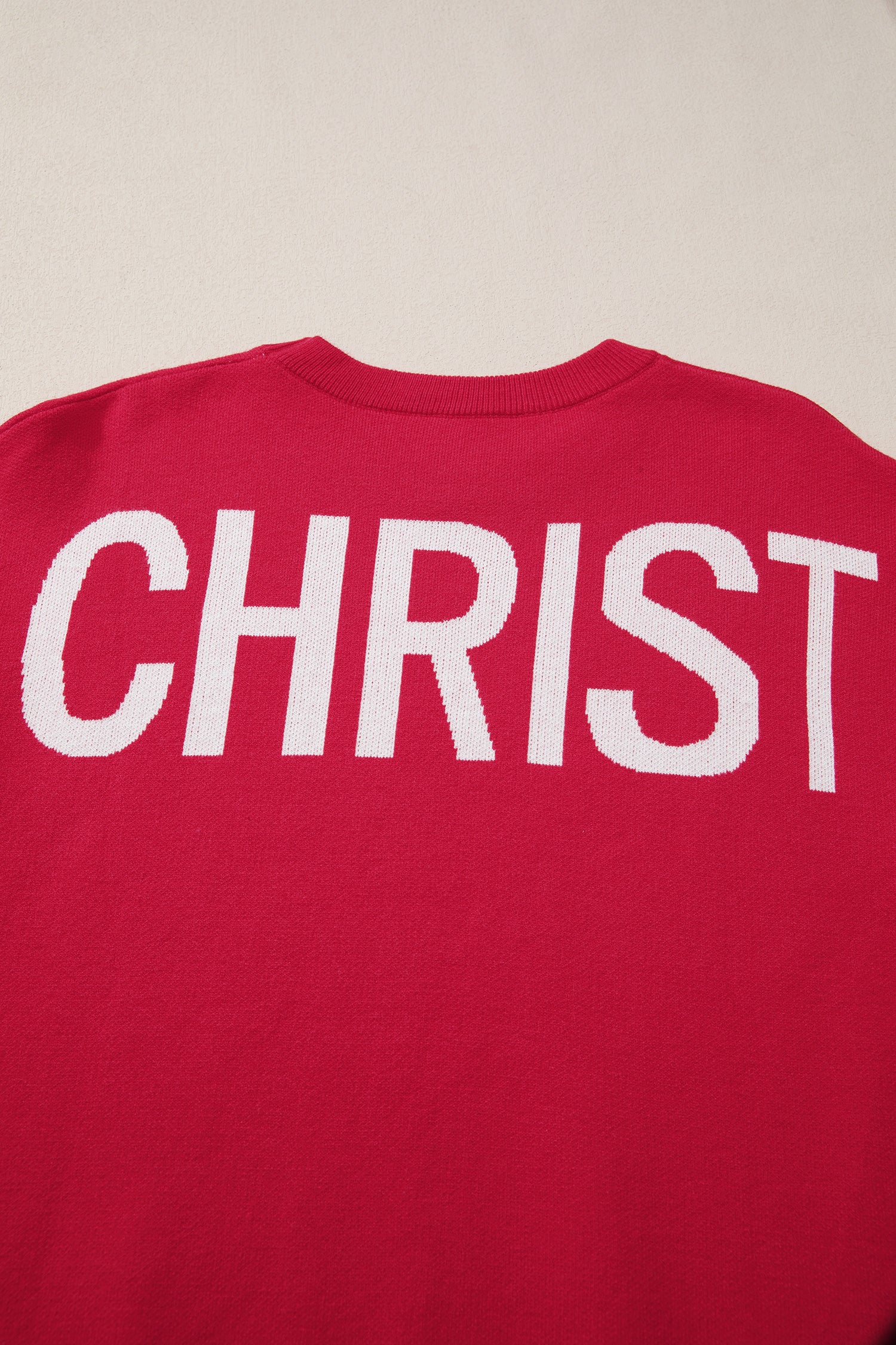 Fiery Red HO HO HO MERRY CHRISTMAS Drop Shoulder Loose Sweater-TOPS / DRESSES-[Adult]-[Female]-2022 Online Blue Zone Planet