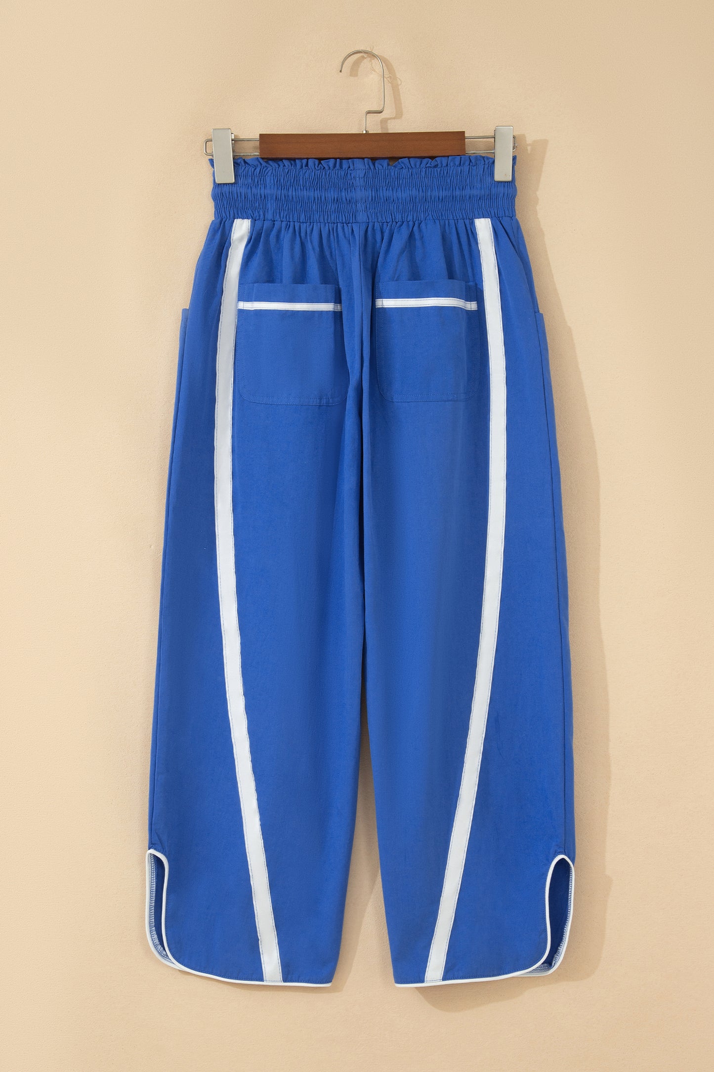 Black Contrast Striped Smocked Waist Drawstring Cropped Casual Pants-Bottoms/Pants & Culotte-[Adult]-[Female]-2022 Online Blue Zone Planet
