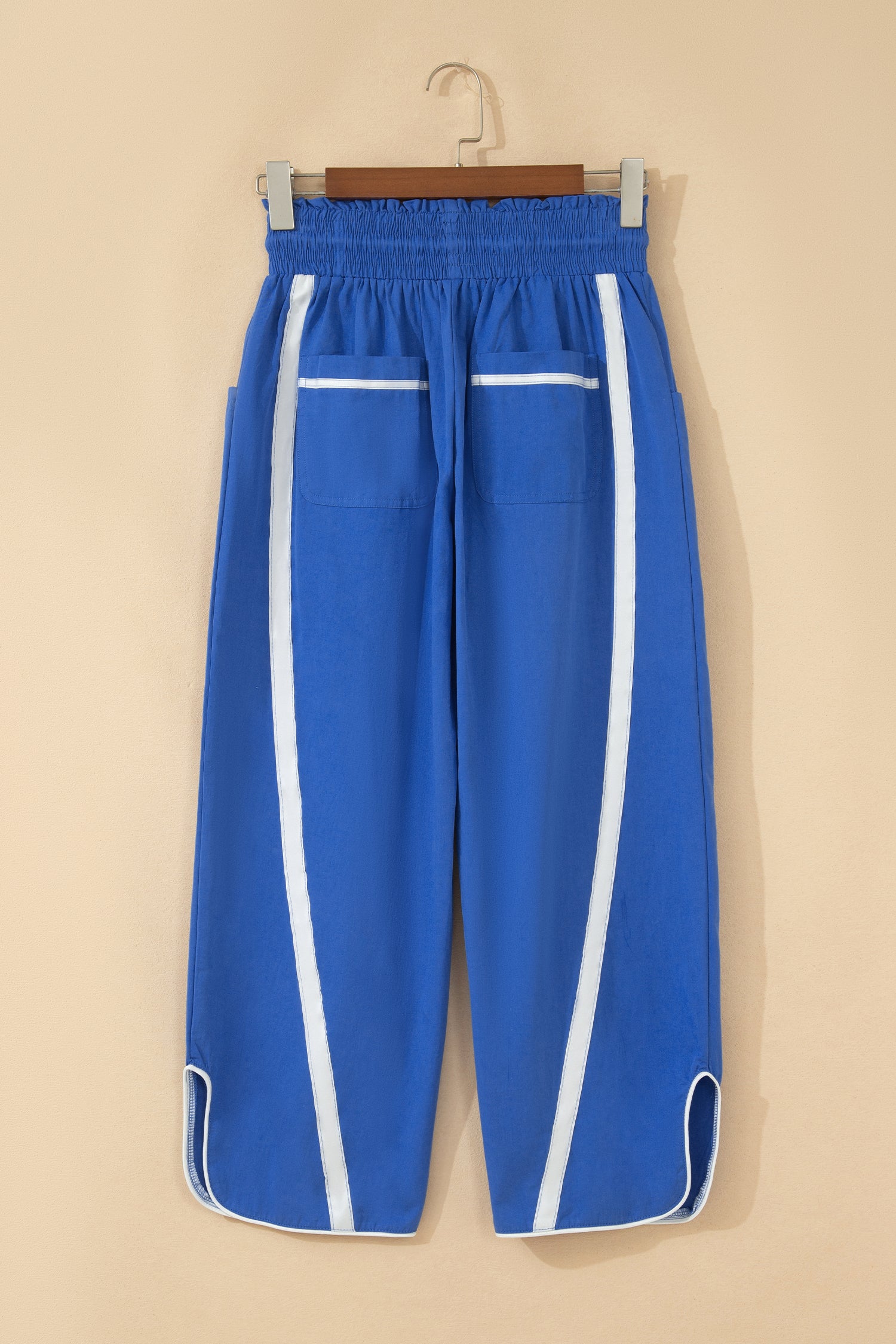 Black Contrast Striped Smocked Waist Drawstring Cropped Casual Pants-Bottoms/Pants & Culotte-[Adult]-[Female]-2022 Online Blue Zone Planet