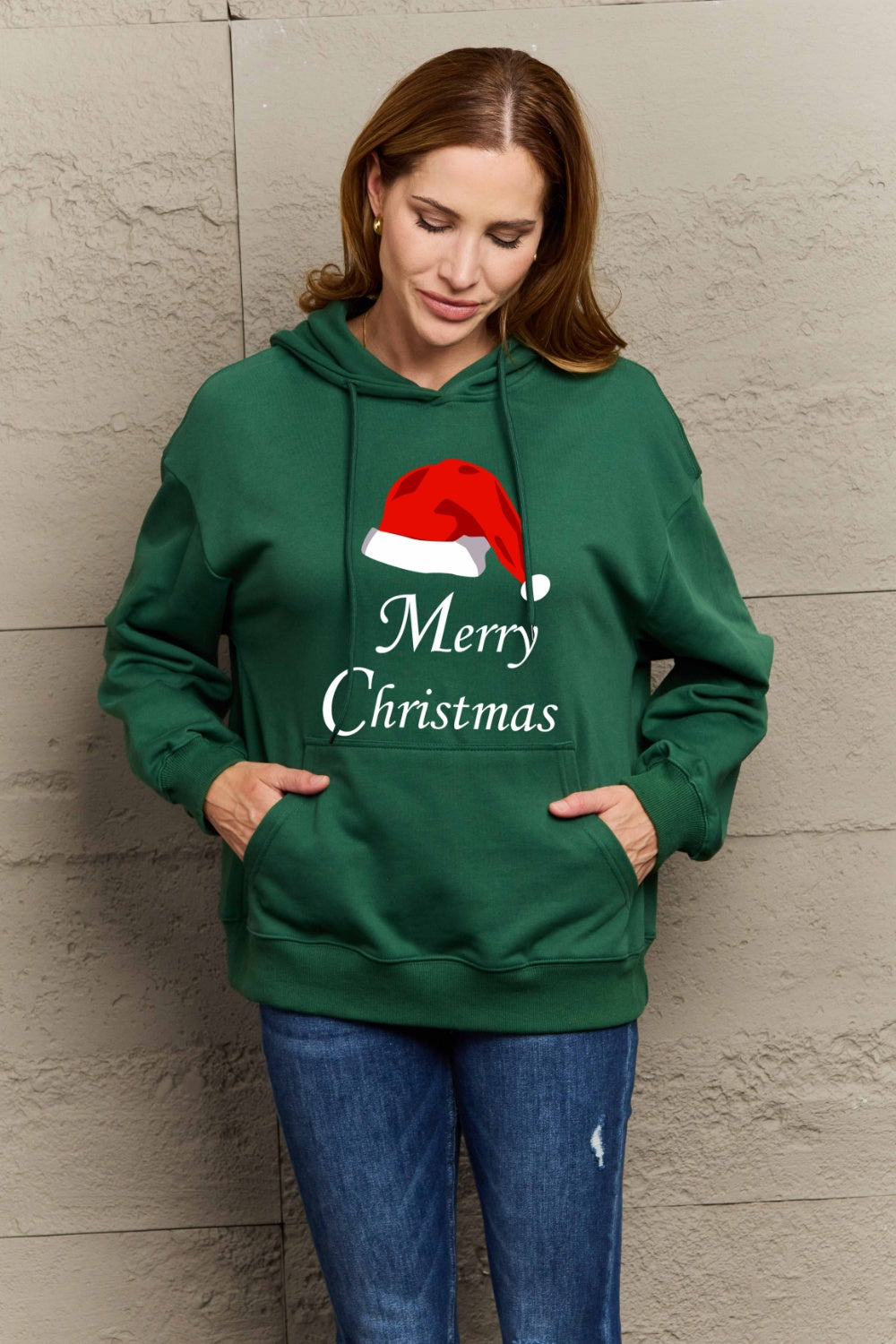 Simply Love Full Size MERRY CHRISTMAS Graphic Hoodie-HOODIES-[Adult]-[Female]-2022 Online Blue Zone Planet