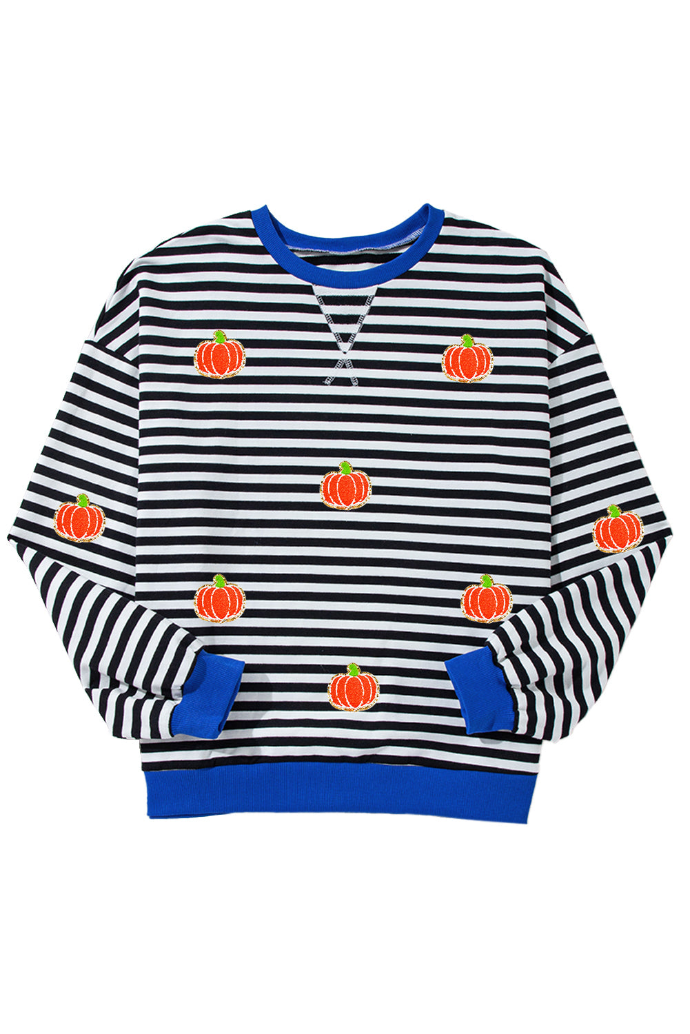 Blue Zone Planet | Pumpkin Striped Long Sleeve Sweatshirt-TOPS / DRESSES-[Adult]-[Female]-2022 Online Blue Zone Planet