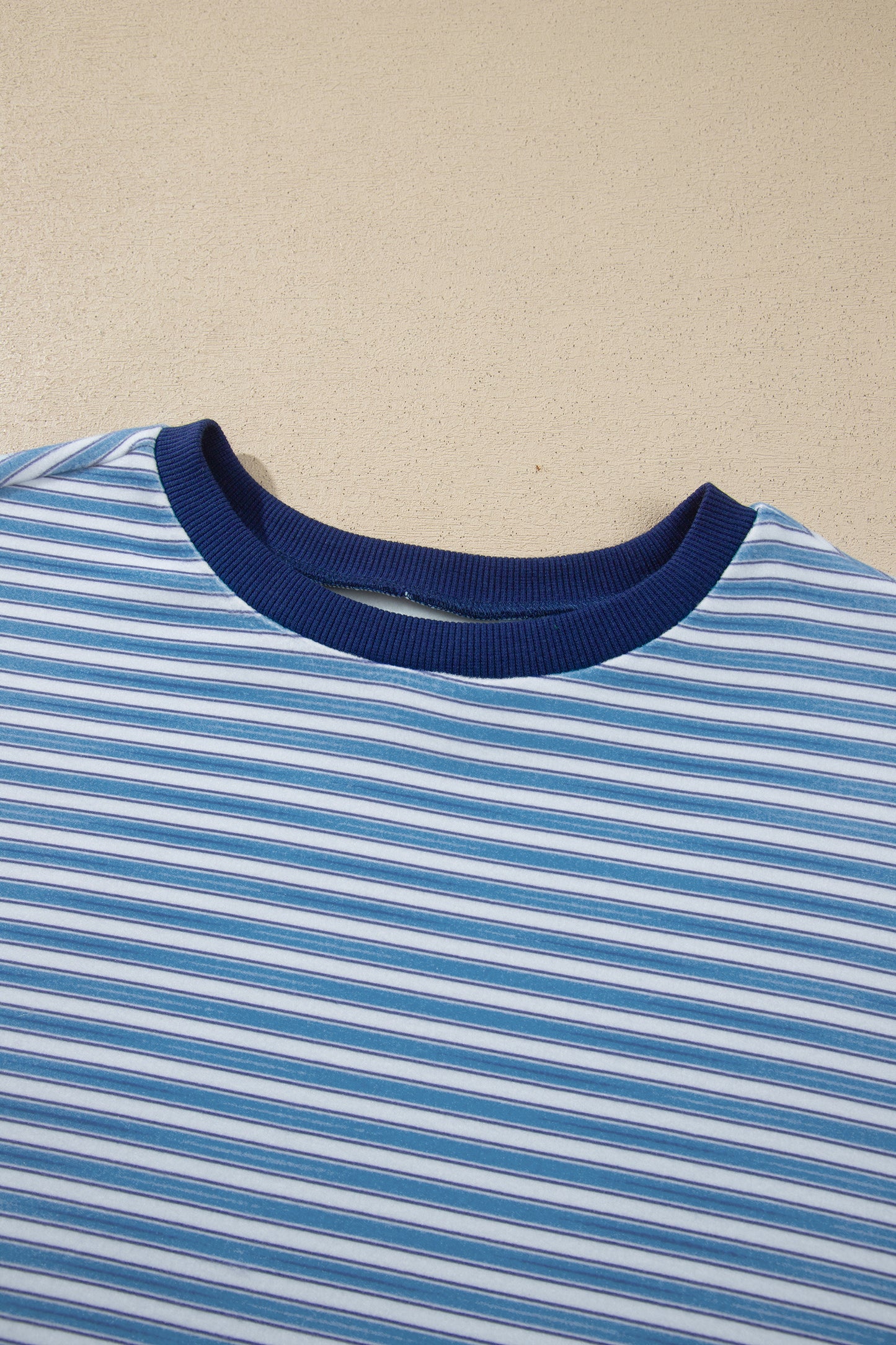 Sky Blue Stripe Long Sleeve Oversized Top Pocketed Casual Shorts Two Piece Set-Two Piece Sets/Short Sets-[Adult]-[Female]-2022 Online Blue Zone Planet